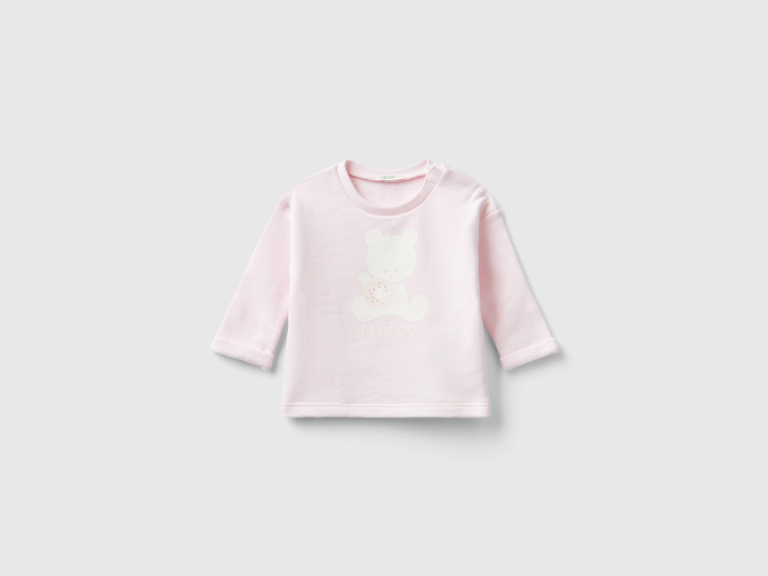 Benetton, Organic Cotton Sweatshirt With Print, size 9-12, Soft Pink, Kids