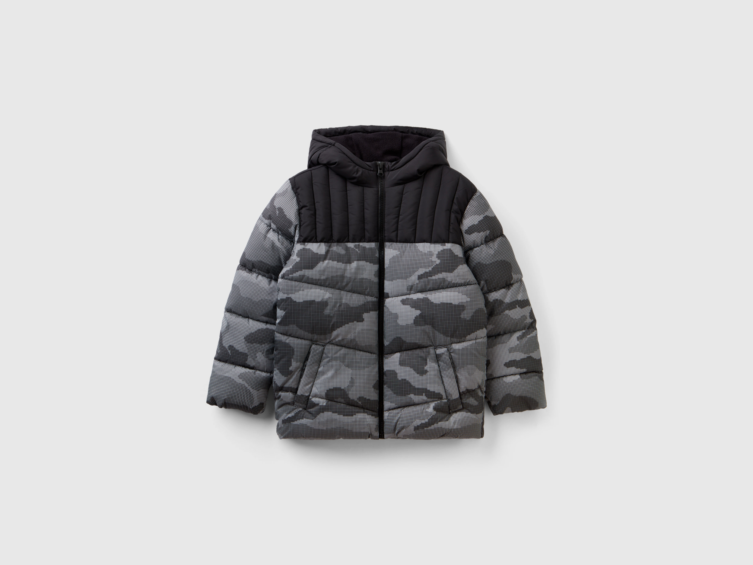 Benetton, Gray Camouflage Padded Jacket, size XL, Gray, Kids