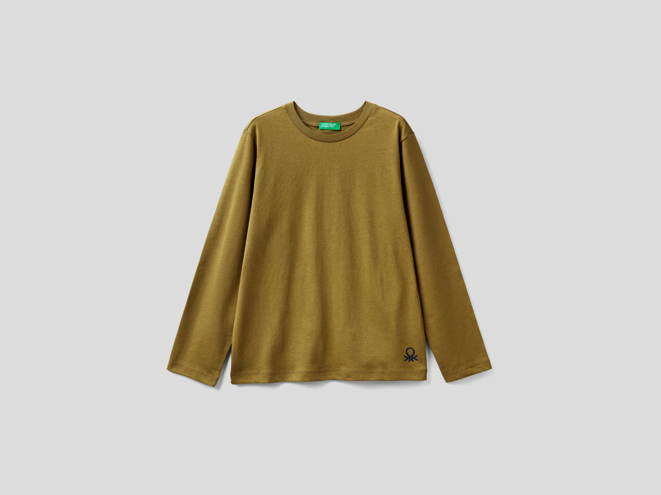 Benetton, T shirt Girocollo 100% Cotone Bio, Verde Militare, Bambini