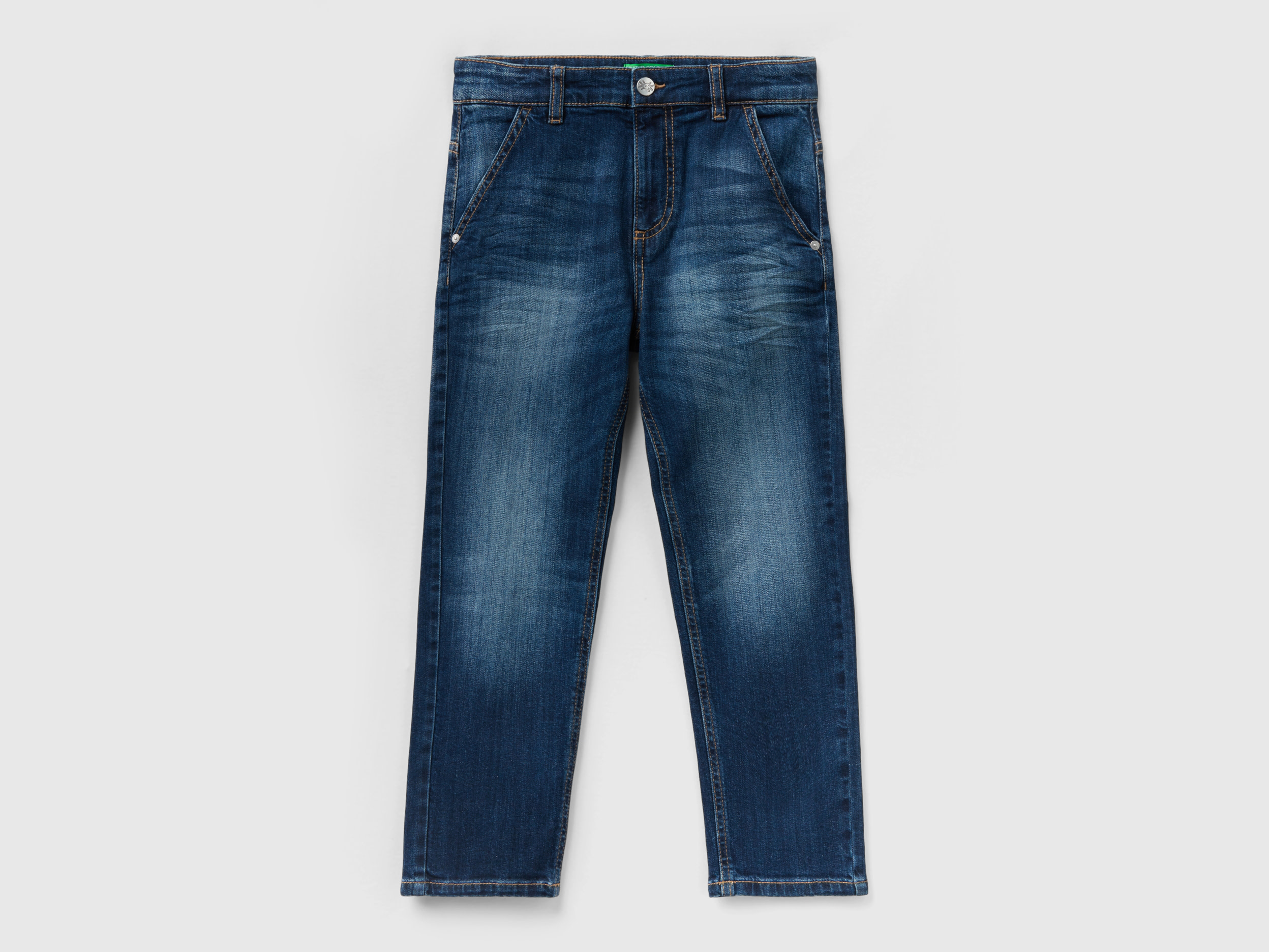 benetton, jeans coupe carrot, taille s, bleu, enfants