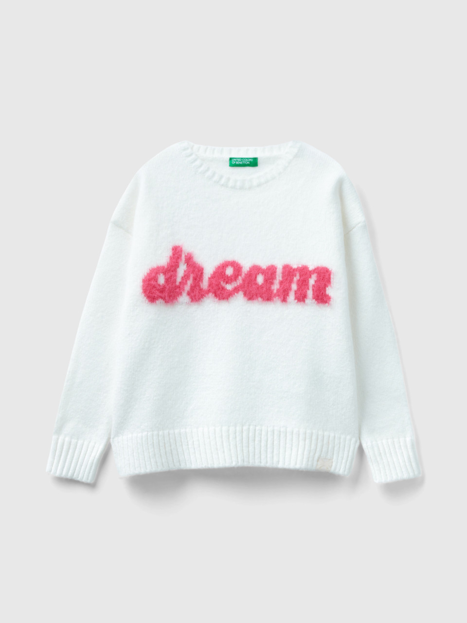 Benetton, Boxy Fit Sweater With Writing, White, Kids
