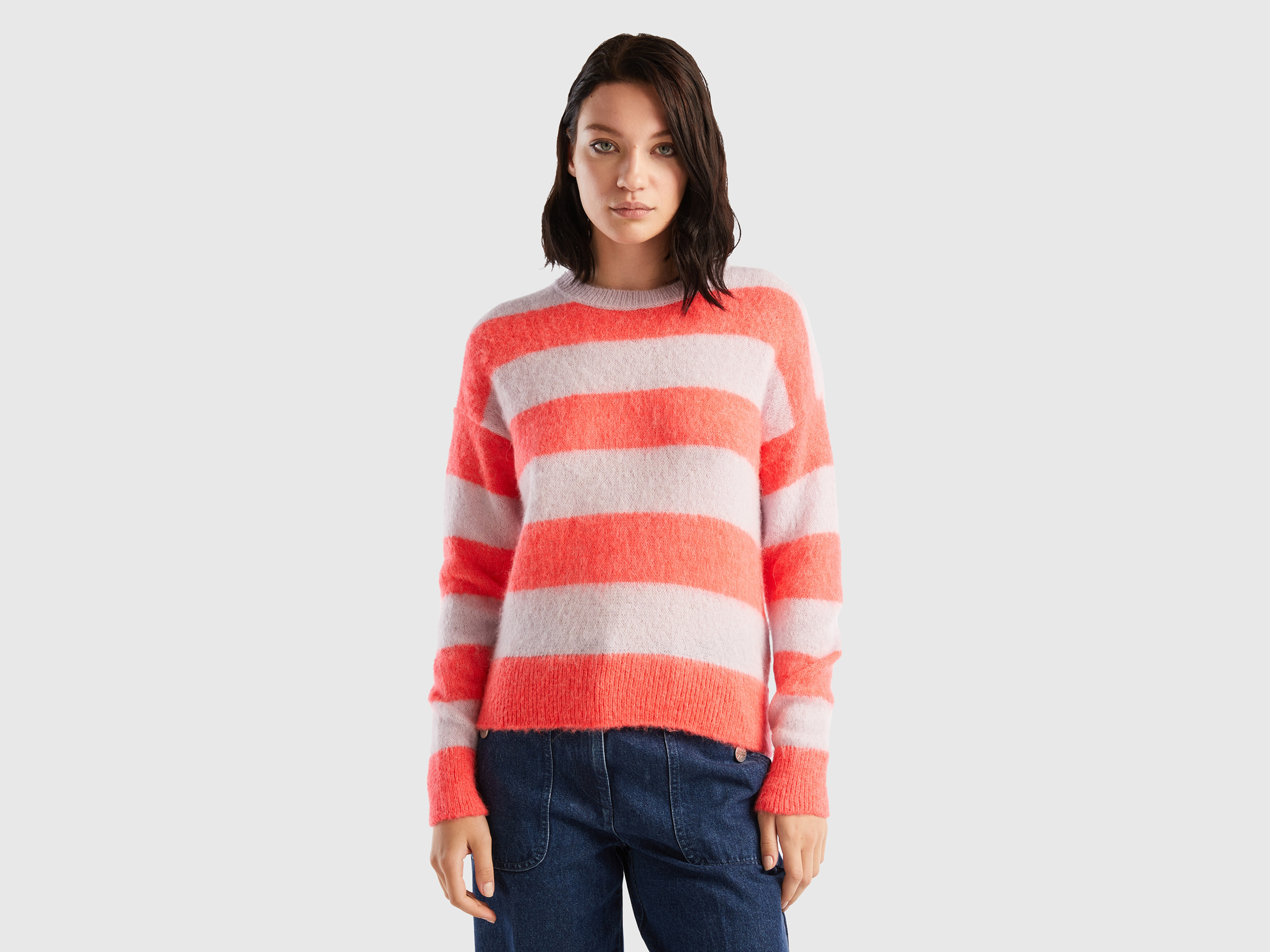 Benetton, Striped Sweater In Alpaca Blend, size M, Orange, Women