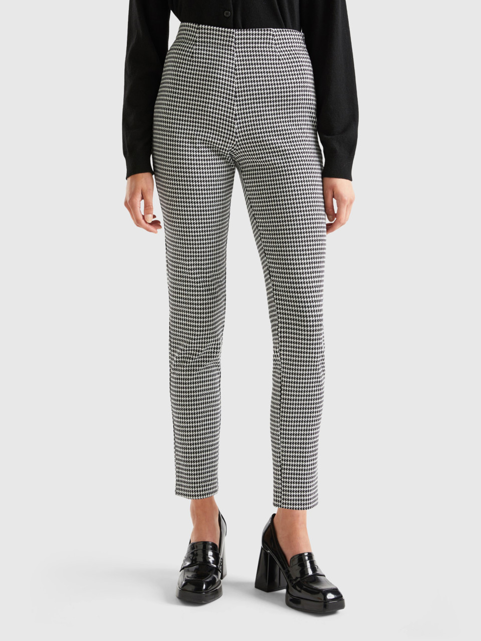 Benetton, Slim Houndstooth Trousers, Multi-color, Women