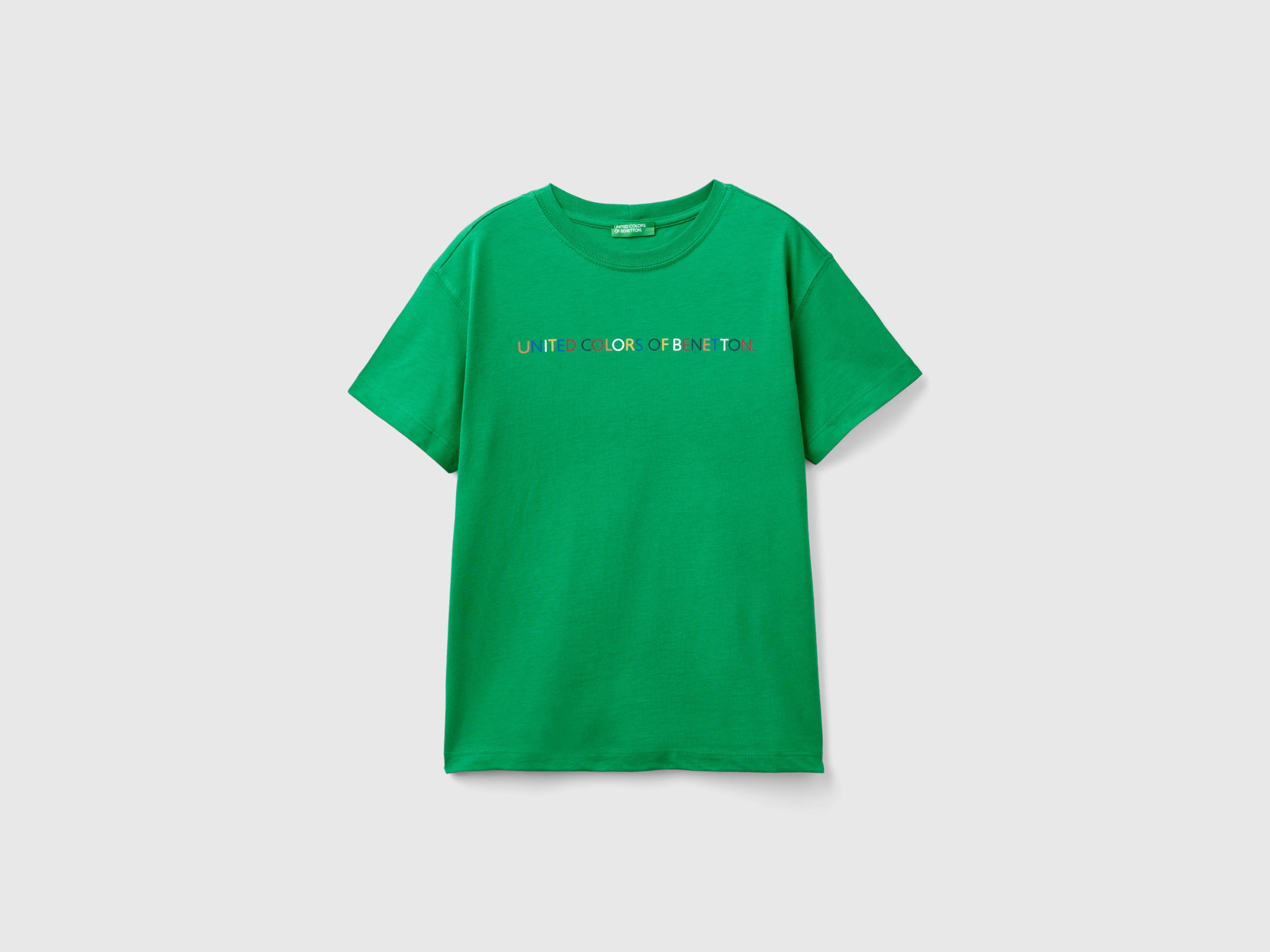 Benetton, T-shirt Manica Corta 100% Cotone Bio, Verde, Bambini