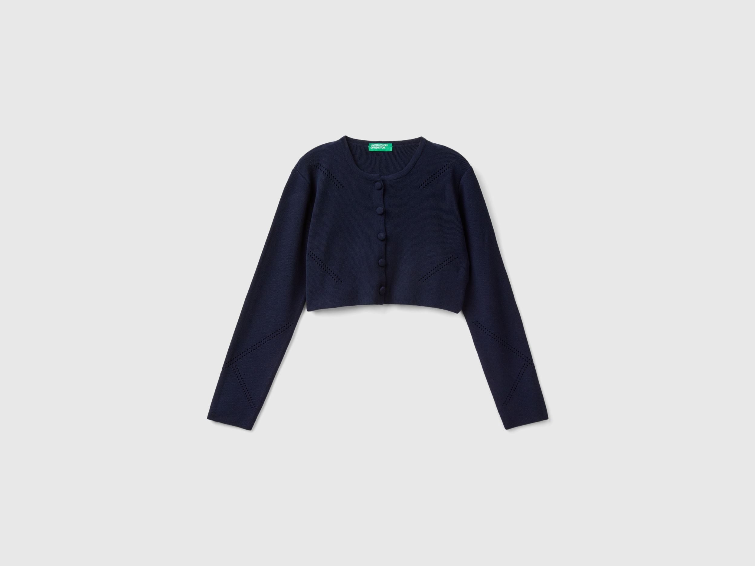 Benetton, Cardigan Corto In Misto Viscosa, Blu Scuro, Bambini