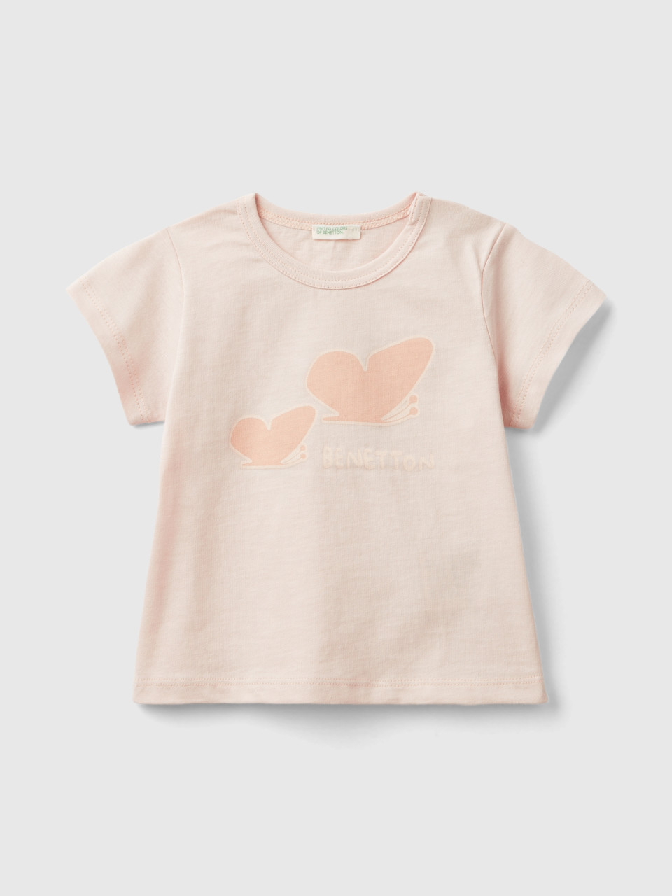 Benetton, Organic Cotton T-shirt With Print, Peach, Kids