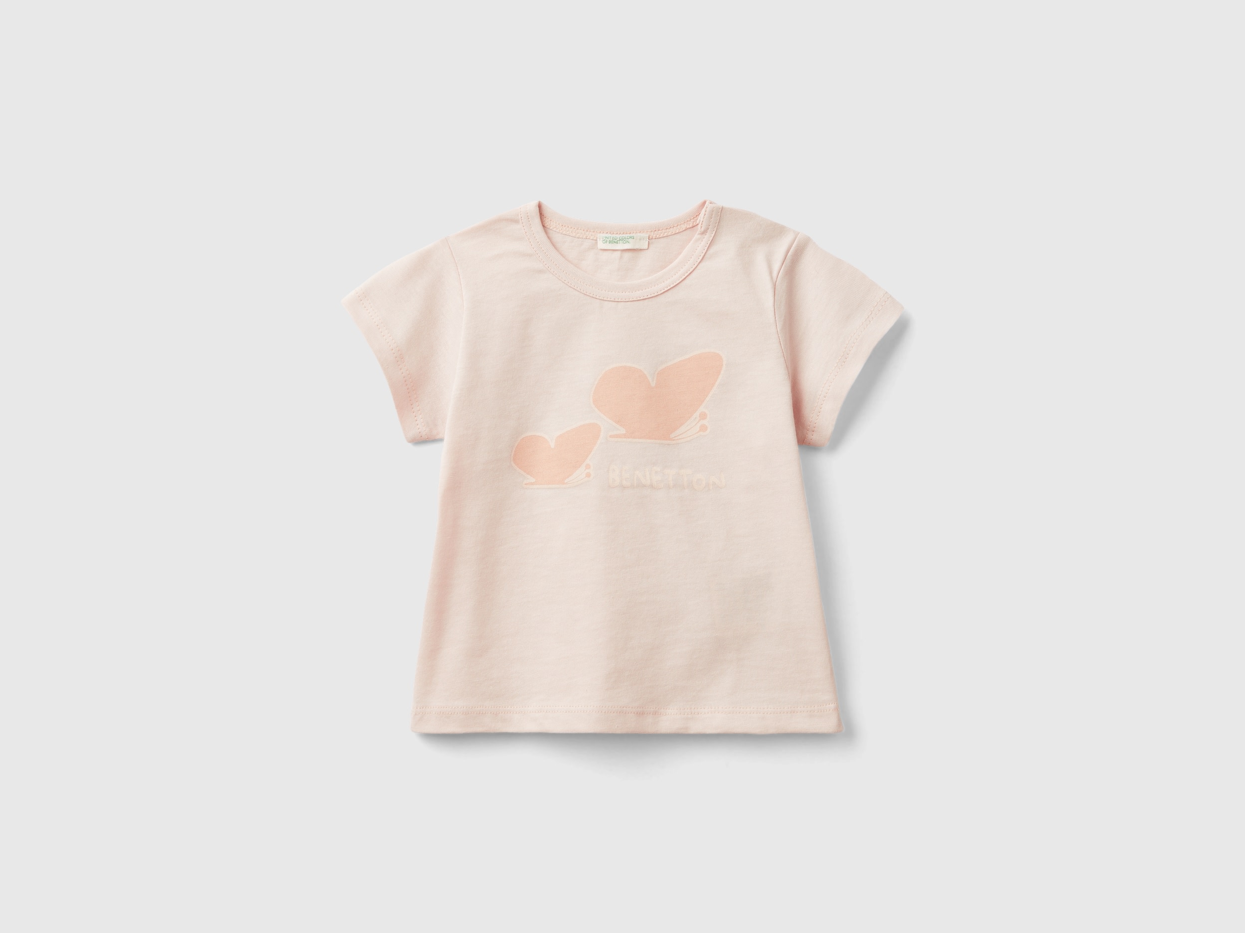 Image of Benetton, Organic Cotton T-shirt With Print, size 62, Peach, Kids