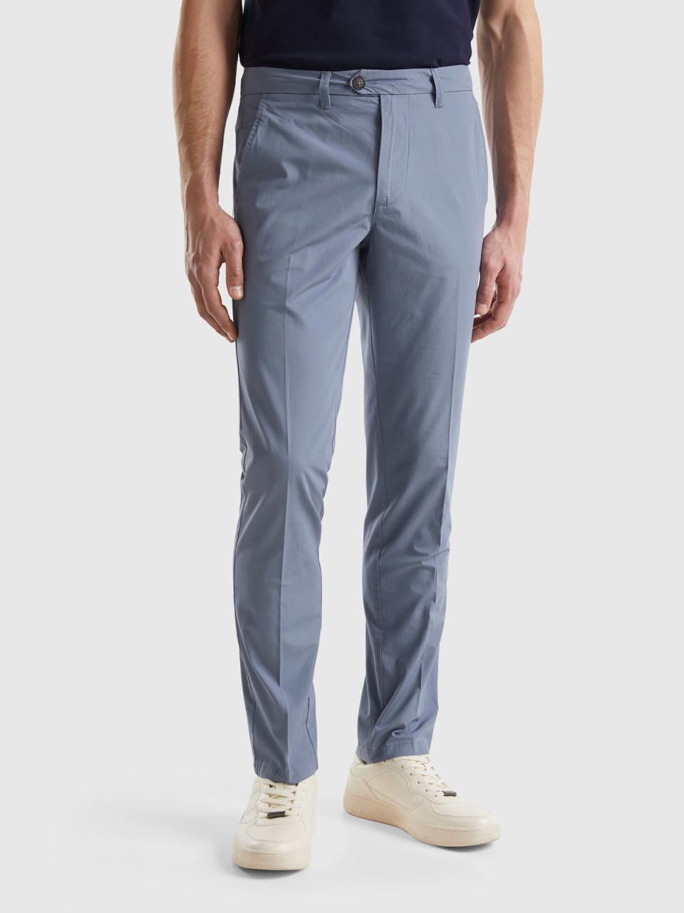 Benetton, Slim Fit Chinos In Light Cotton, Air Force Blue, Men