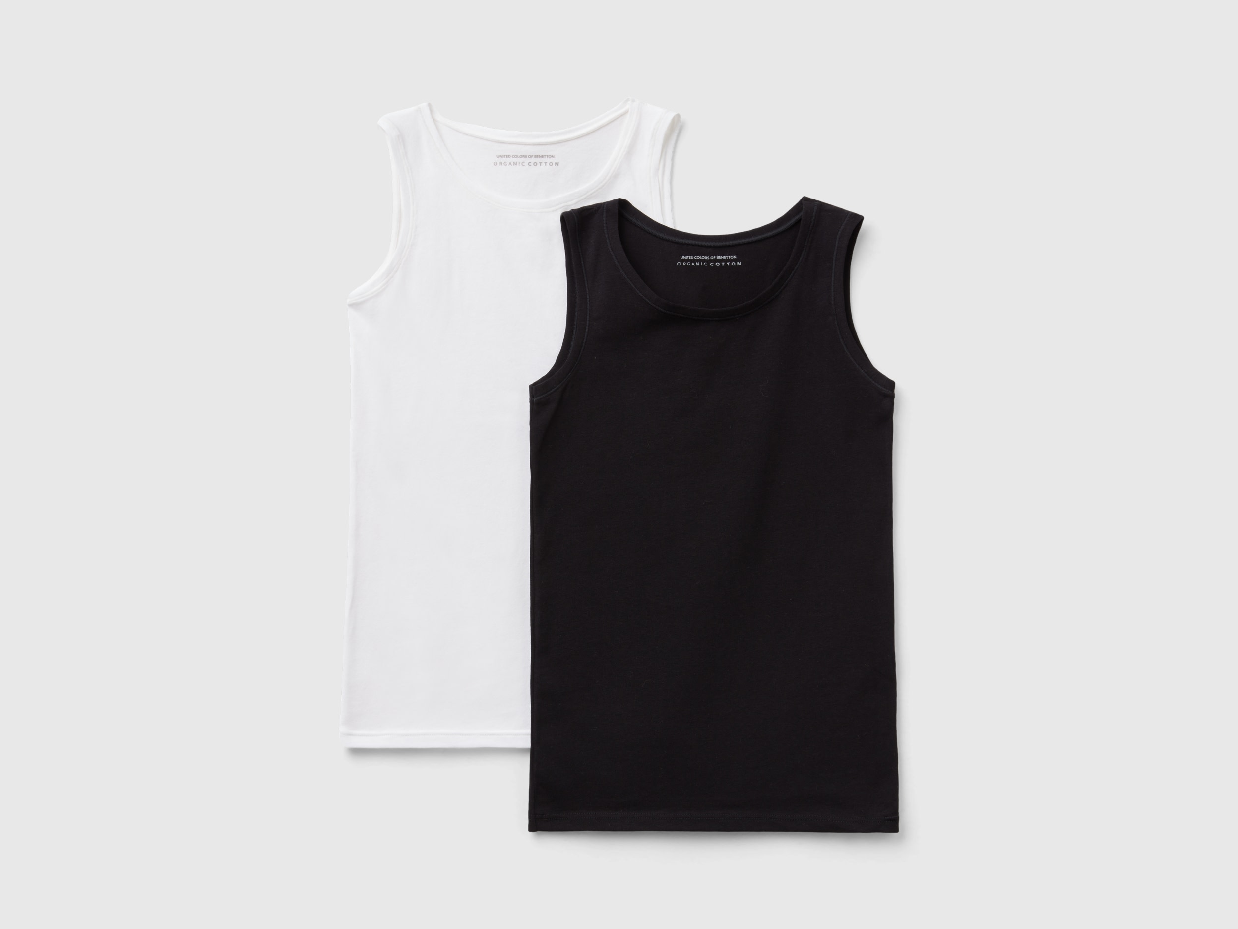 Image of Benetton, Two Tank Tops In Super Stretch Organic Cotton, size XXS-XS, Multi-color, Kids