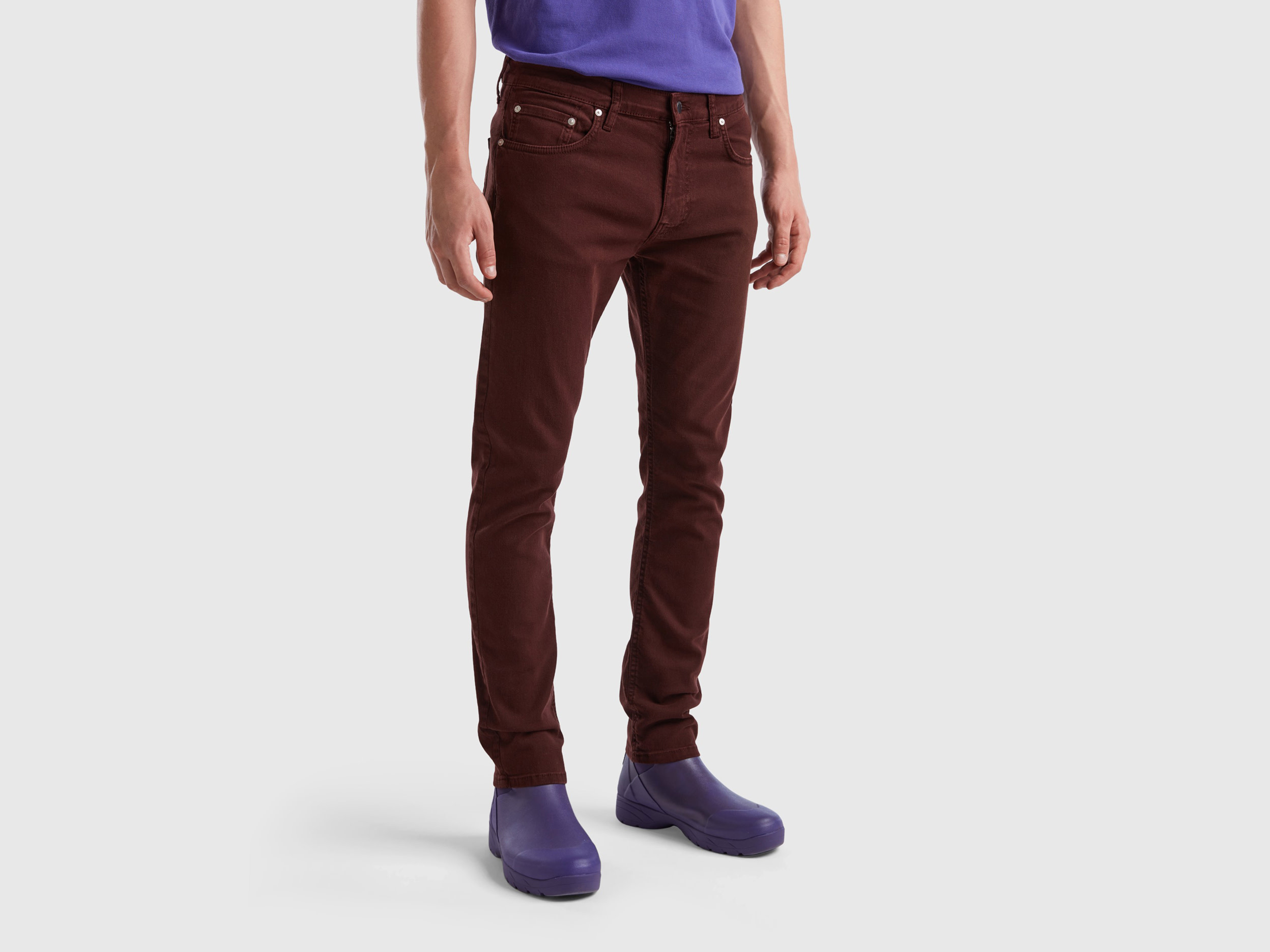 Benetton, Five Pocket Slim Fit Trousers, size 29, Dark Brown, Men