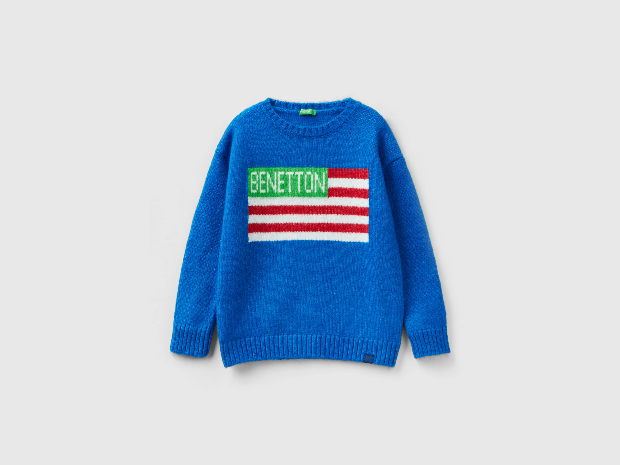 Benetton, Sweater With Flag Inlay, size 2XL, Bright Blue, Kids
