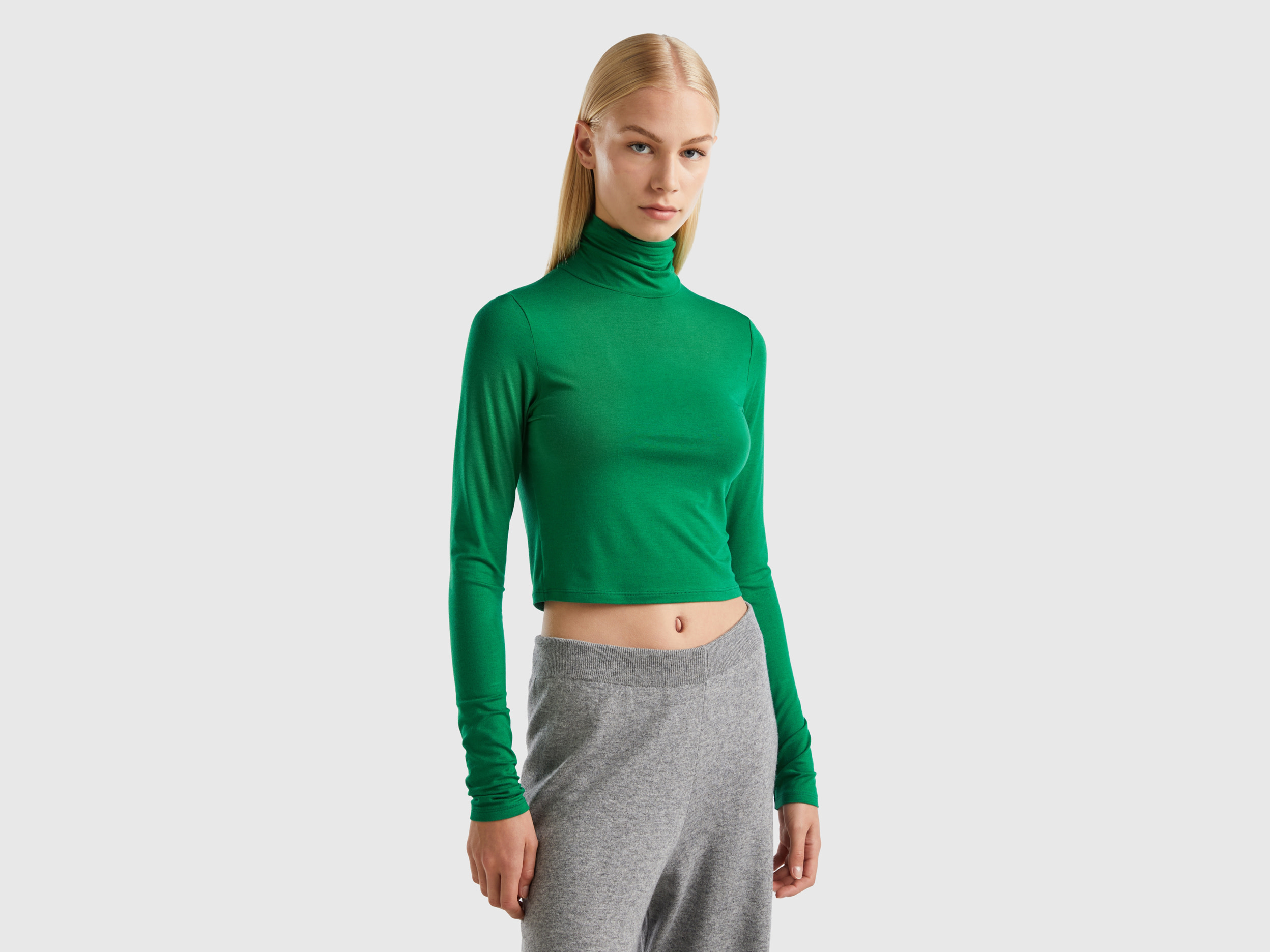 Benetton, T-shirt With High Neck, size L, Green, Women