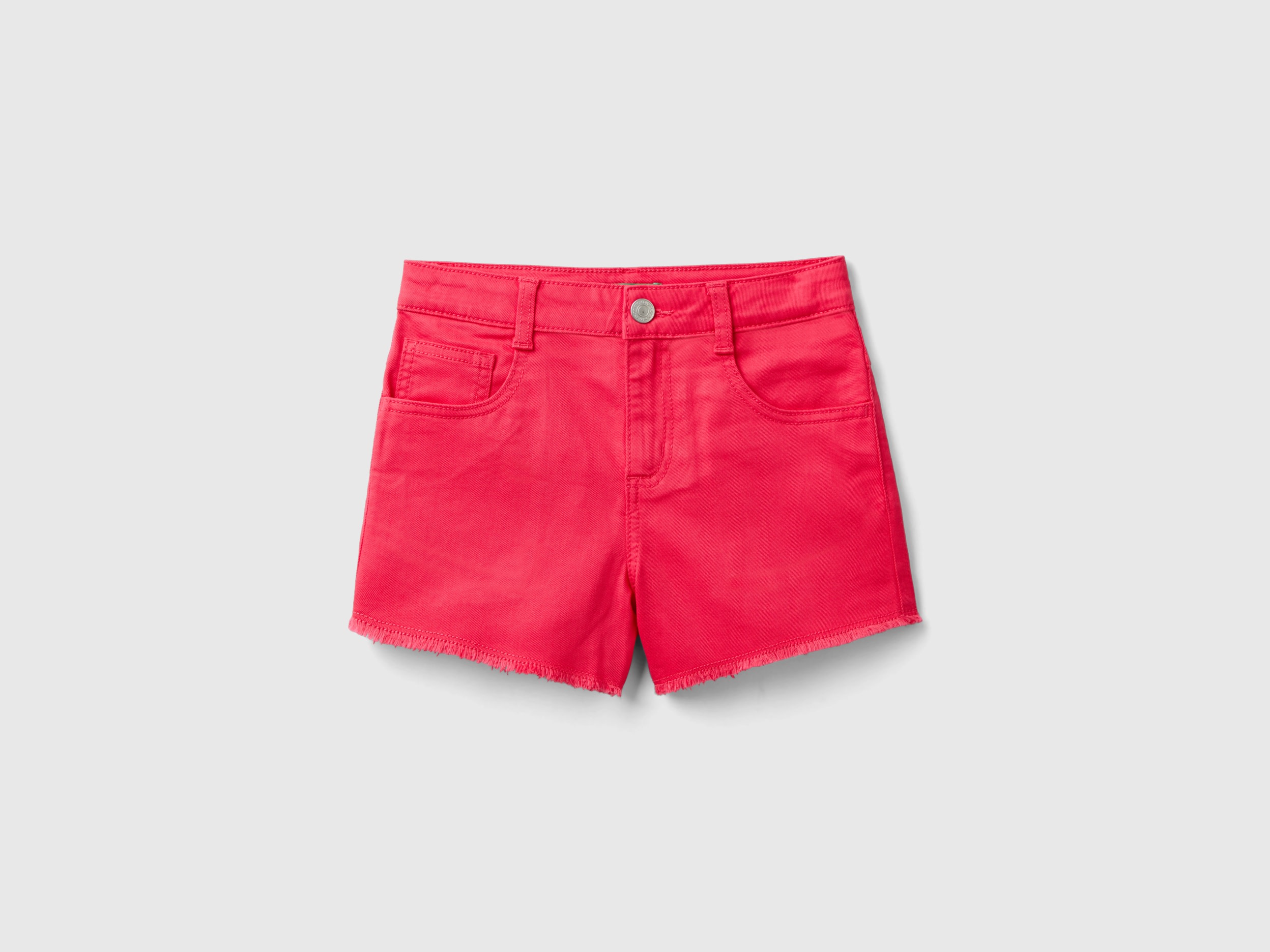 Benetton, Shorts Sfrangiati In Cotone Stretch, Fucsia, Bambini