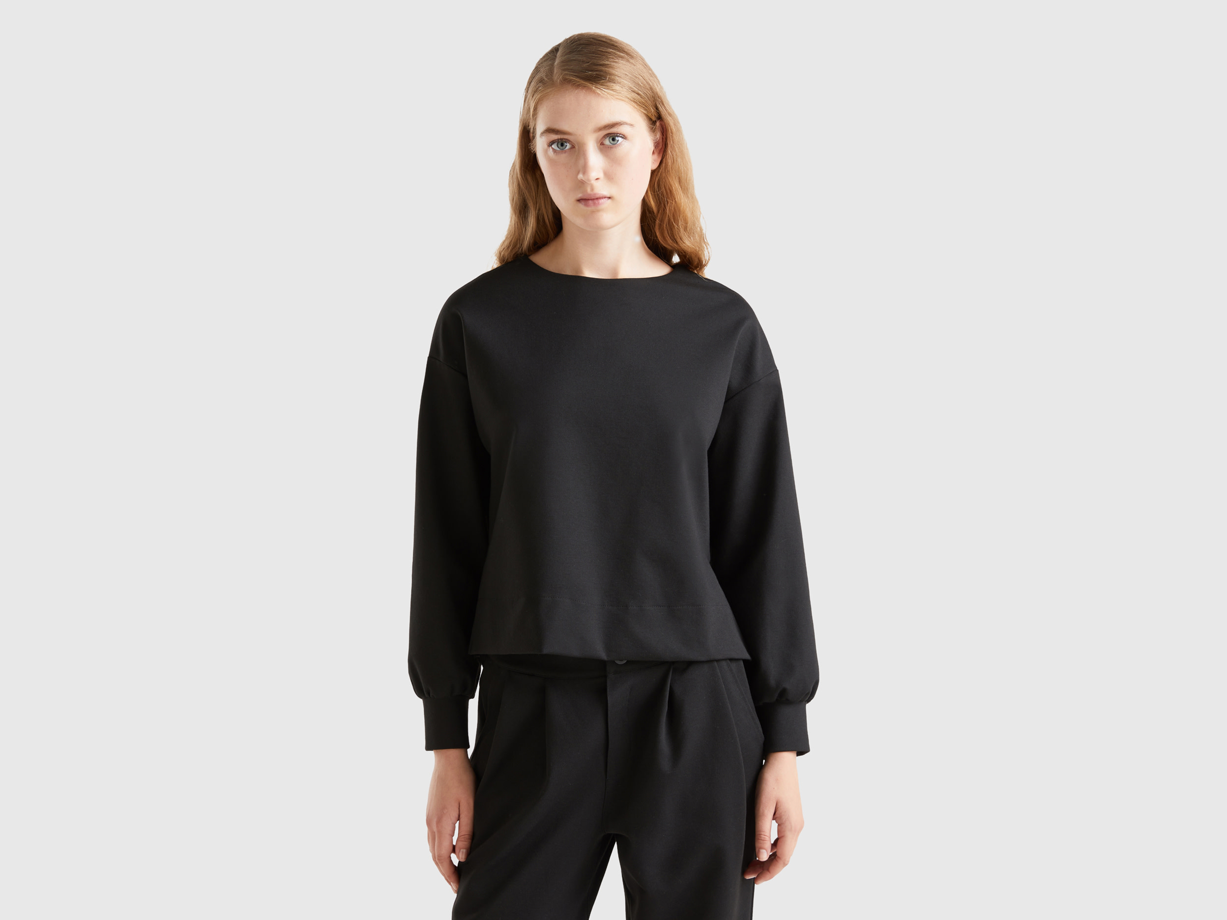 Benetton, Flowy Sweater With Boat Neck, size XS, Black, Women