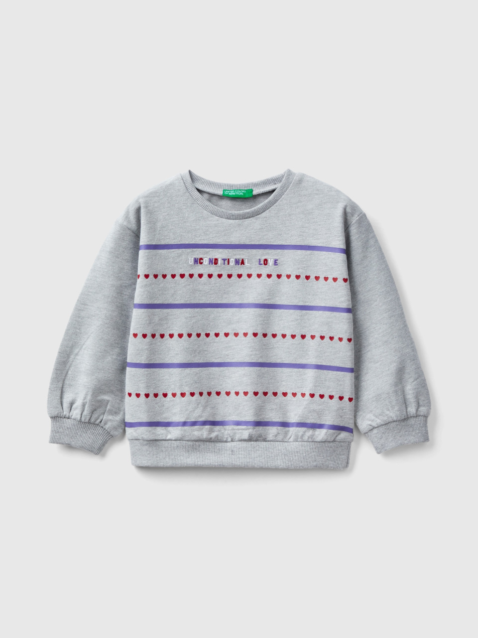 Benetton, Sweatshirt With Print And Embroidery, Light Gray, Kids