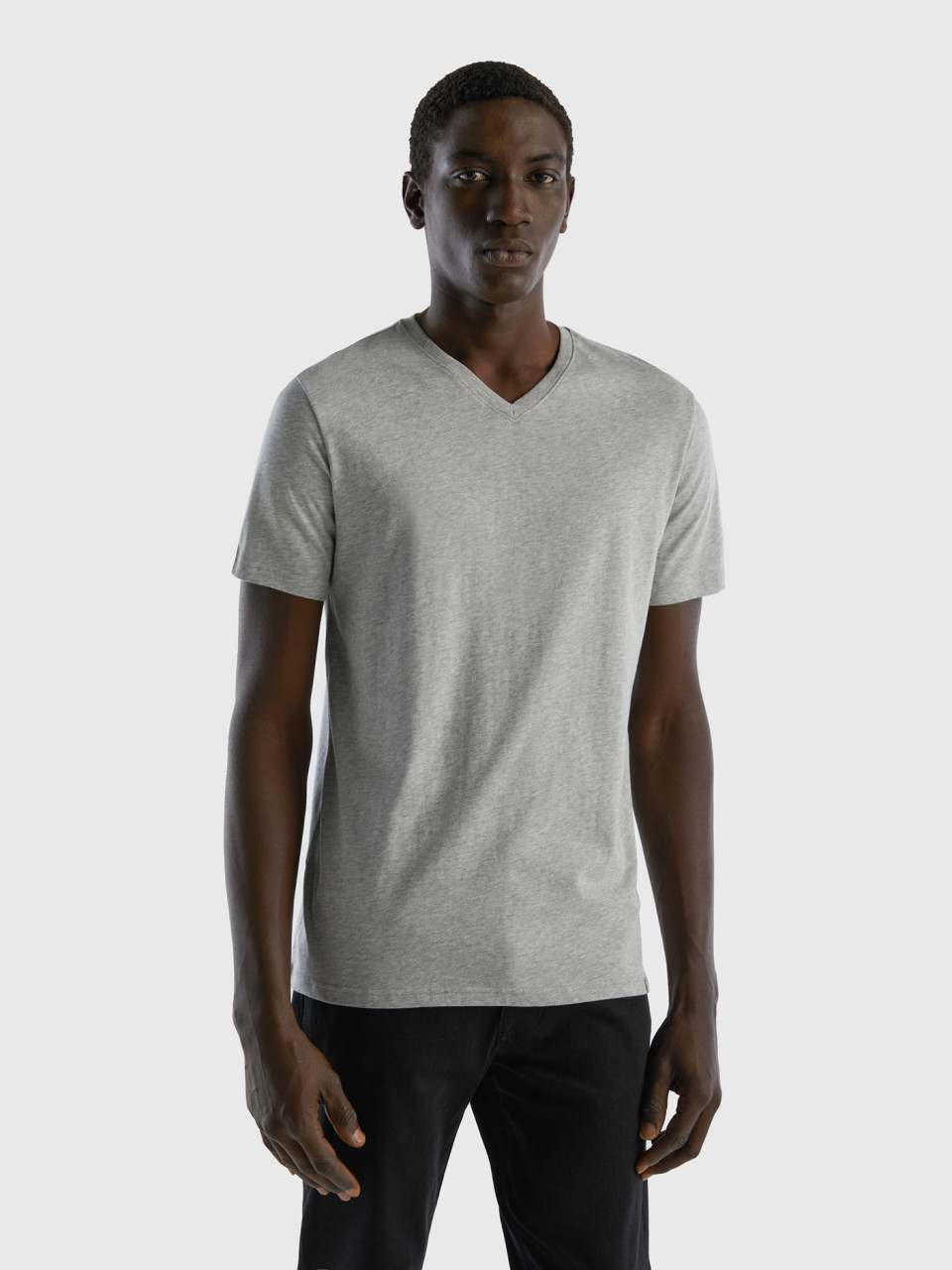 Benetton, T-shirt In Long Fiber Cotton, Light Gray, Men