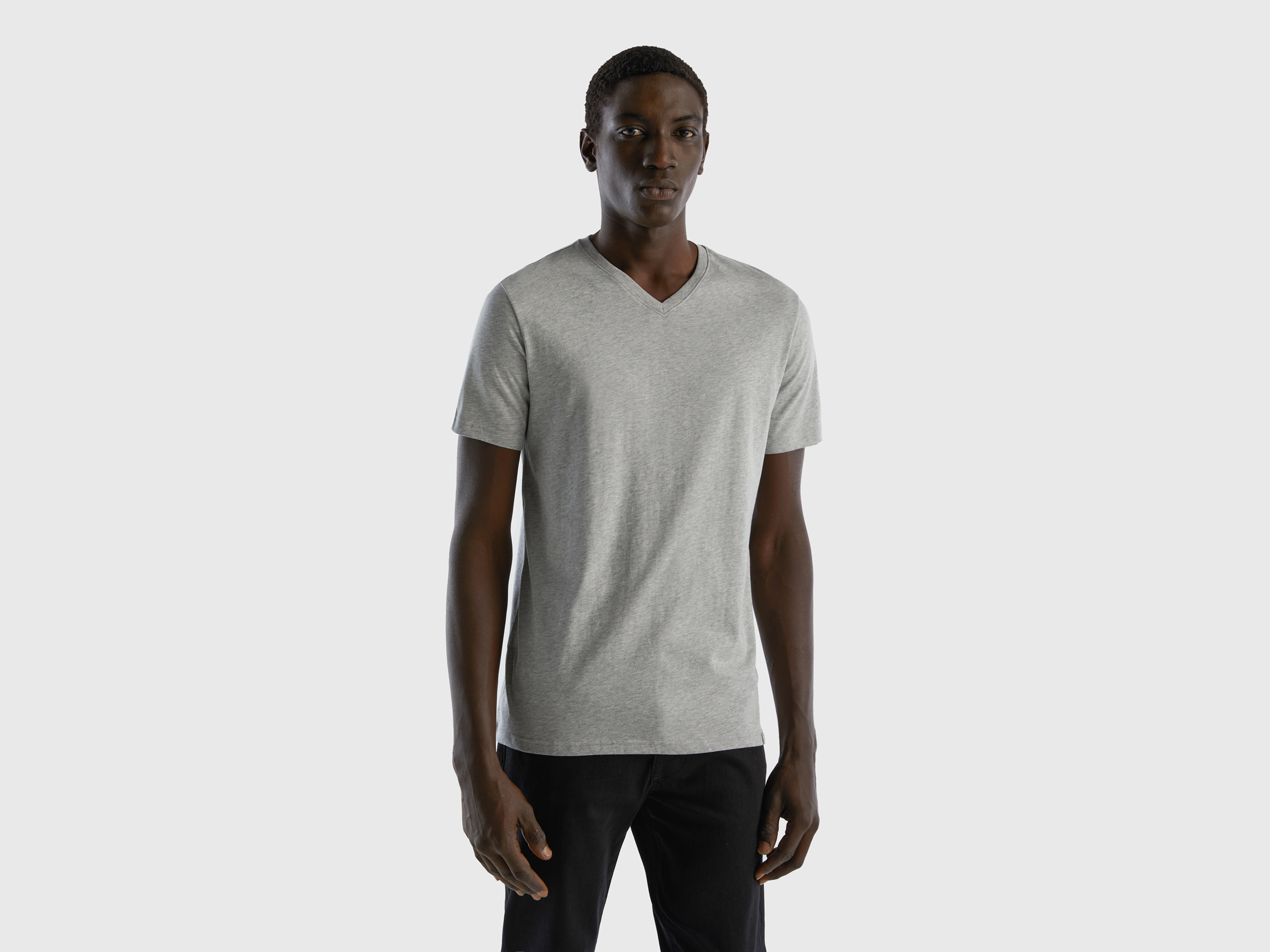 Benetton, T-shirt In Long Fiber Cotton, size L, Light Gray, Men