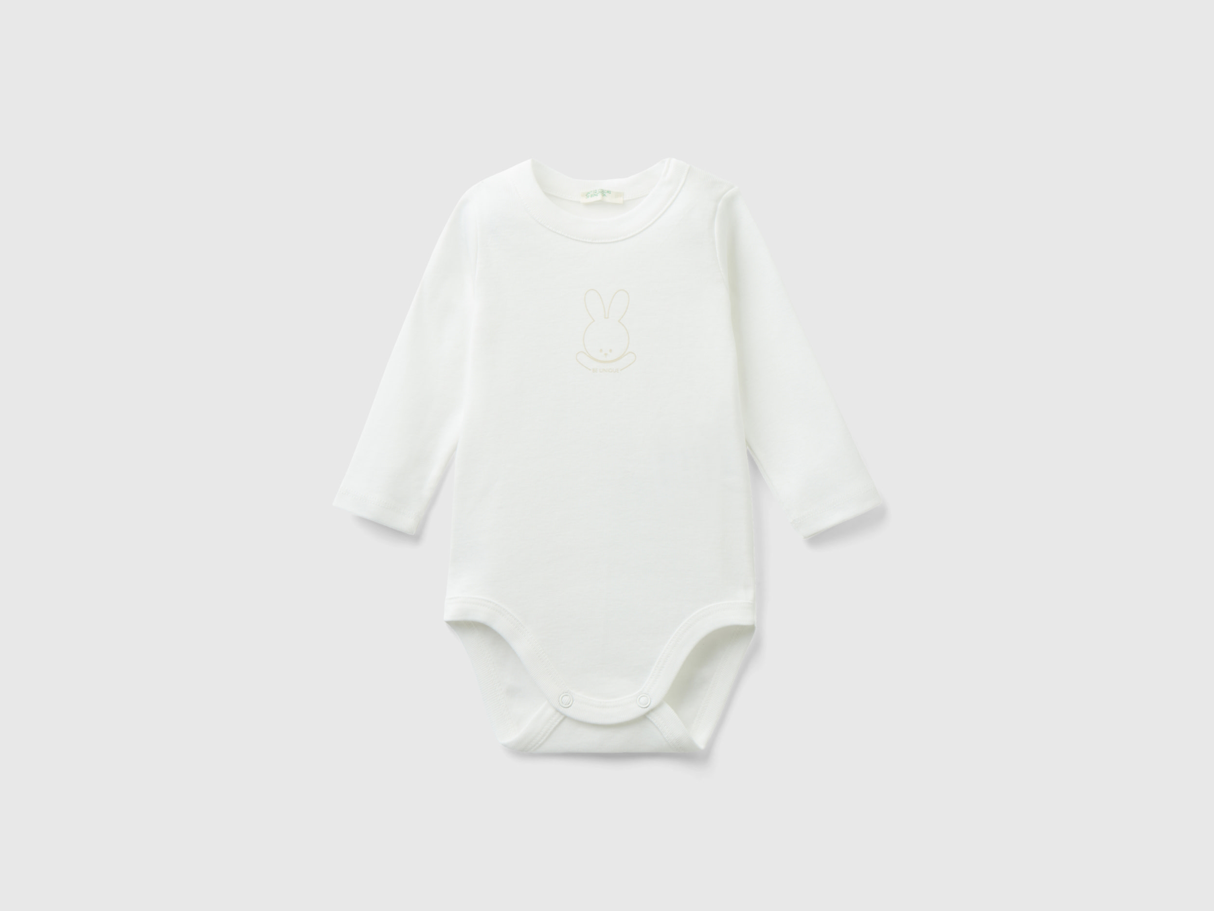 Benetton, Long Sleeve Bodysuit In Organic Cotton, size 3-6, Creamy White, Kids