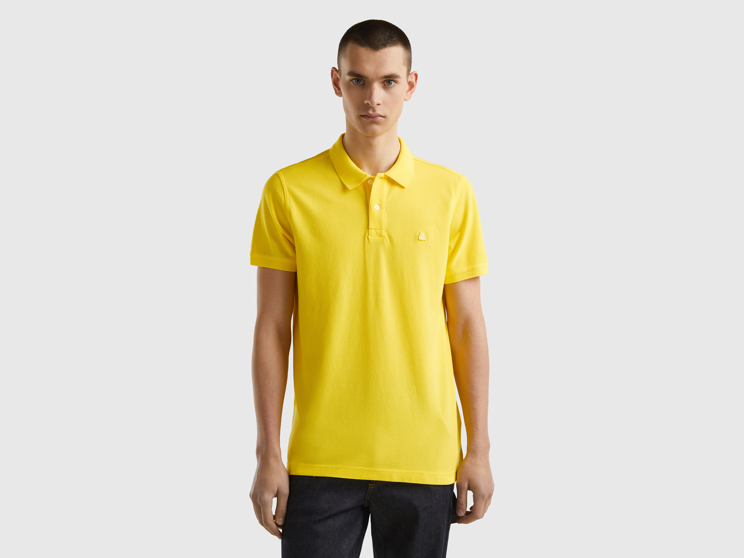 Image of Benetton, Yellow Regular Fit Polo, size S, Yellow, Men