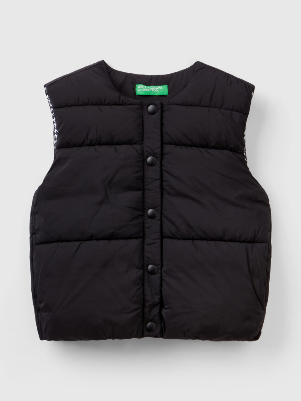 Benetton, Padded Vest In 3d Wadding, Black, Kids