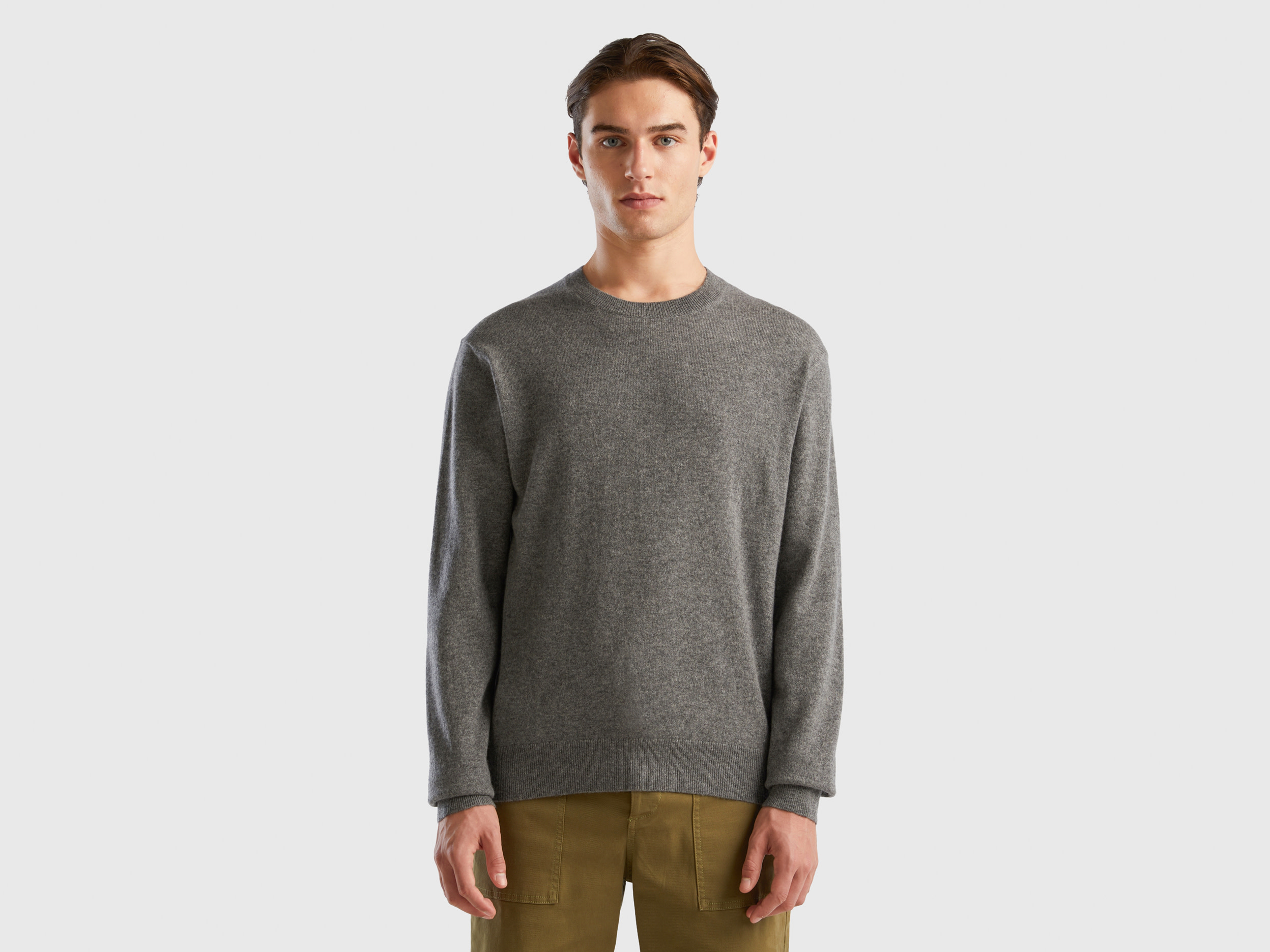 Benetton, Dark Gray Sweater In Pure Cashmere, size L, Dark Gray, Men