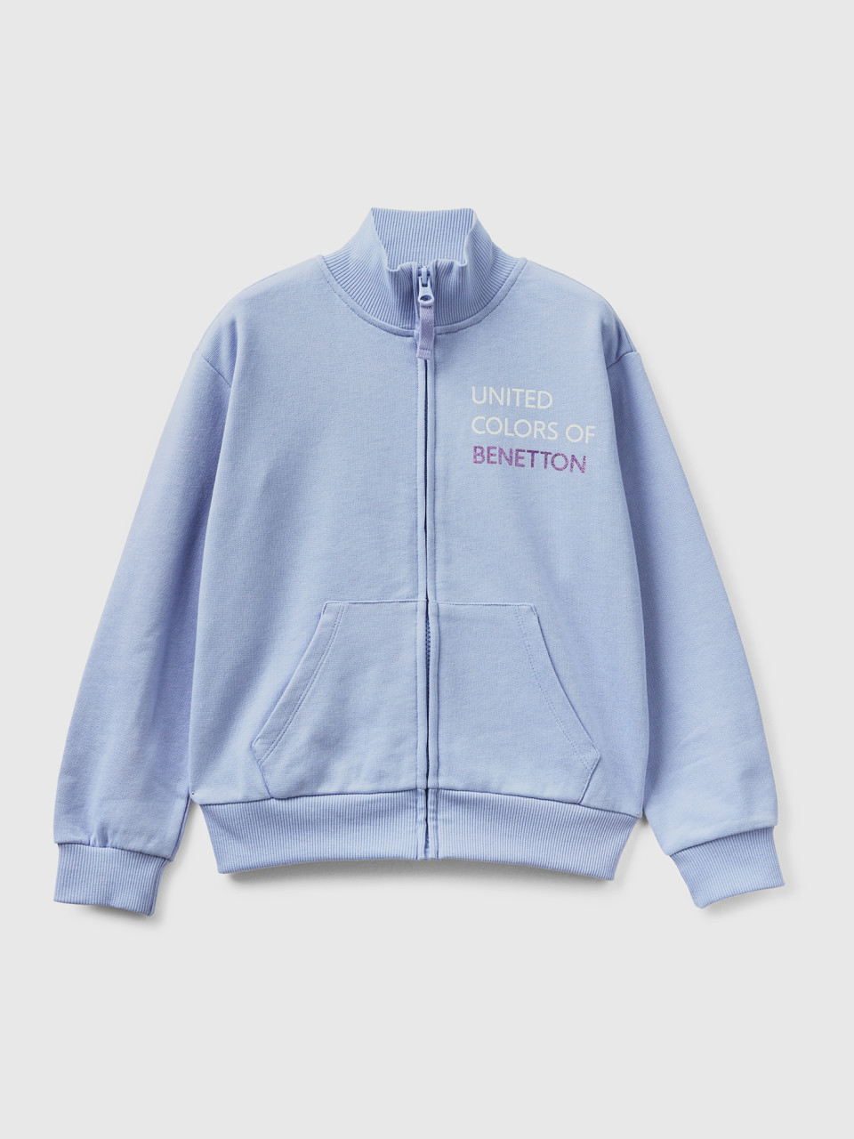 Benetton, Sweatshirt With Zip And Collar, Lilac, Kids