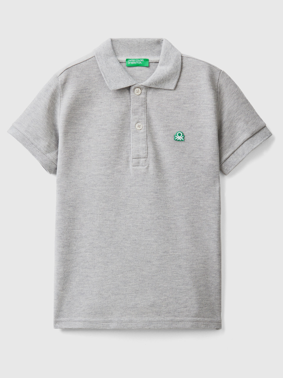 Benetton, Short Sleeve Polo In Organic Cotton, Light Gray, Kids