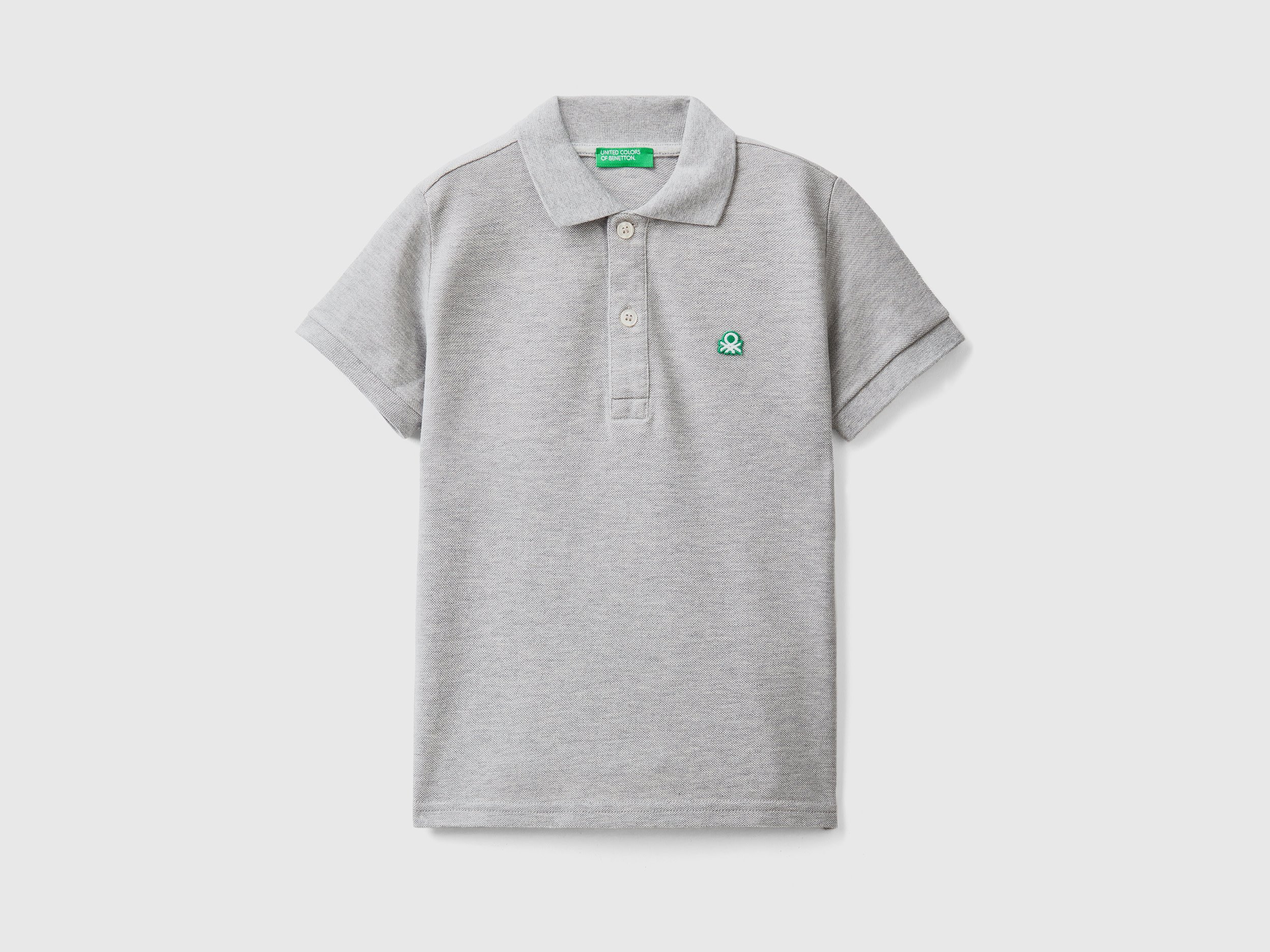 Image of Benetton, Short Sleeve Polo In Organic Cotton, size 110, Light Gray, Kids