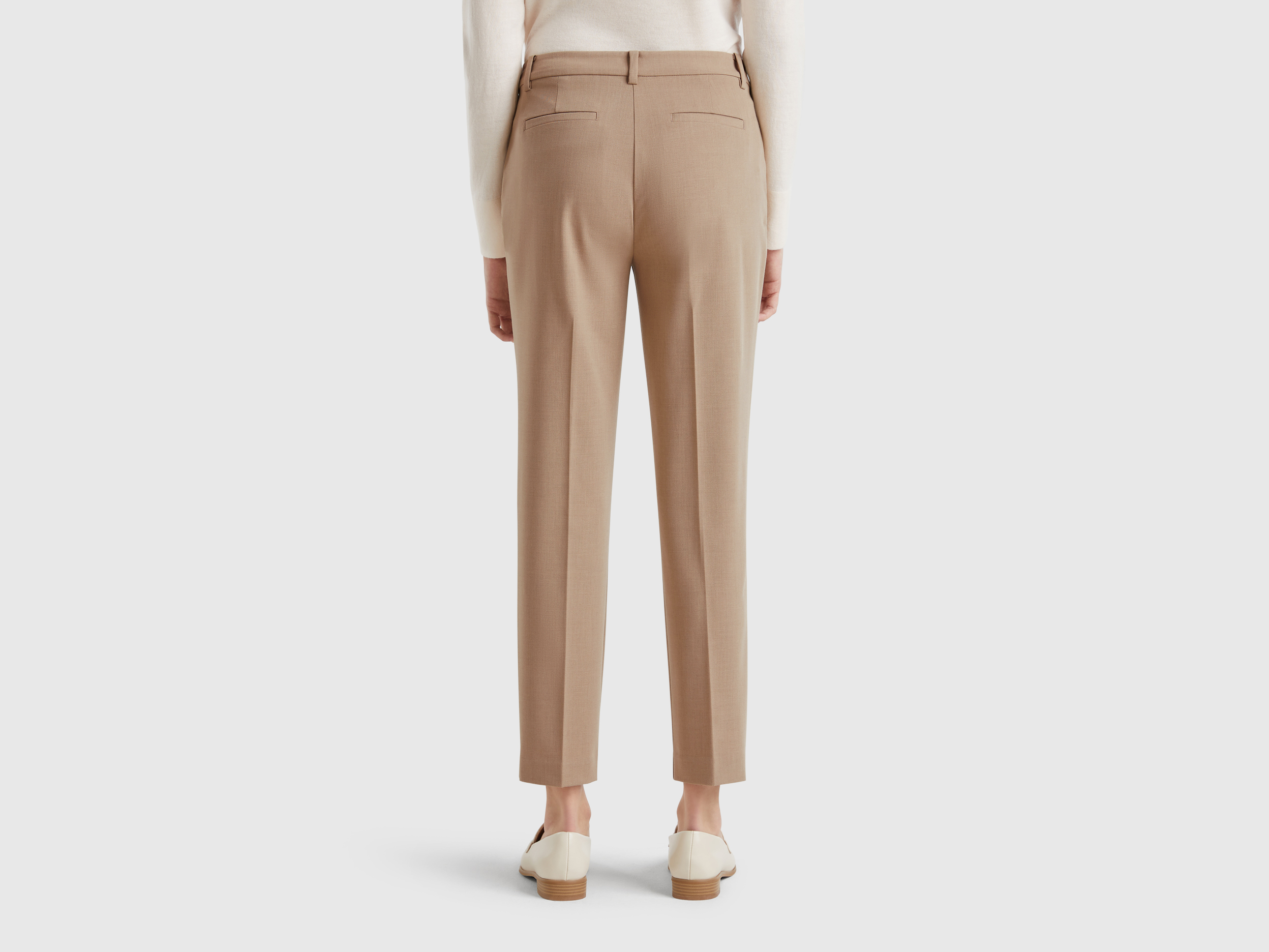 Benetton, Παντελόνι Ριχτό Slim Fit, size , Μπεζ, Γυναικεία φωτογραφία