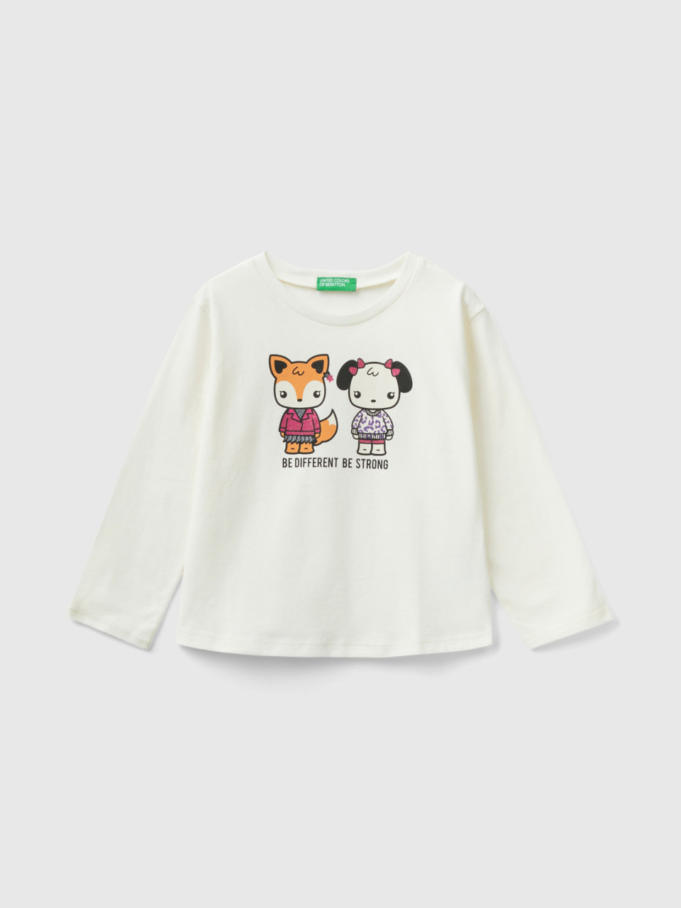 Benetton, T-shirt With Print In Warm Cotton, Creamy White, Kids