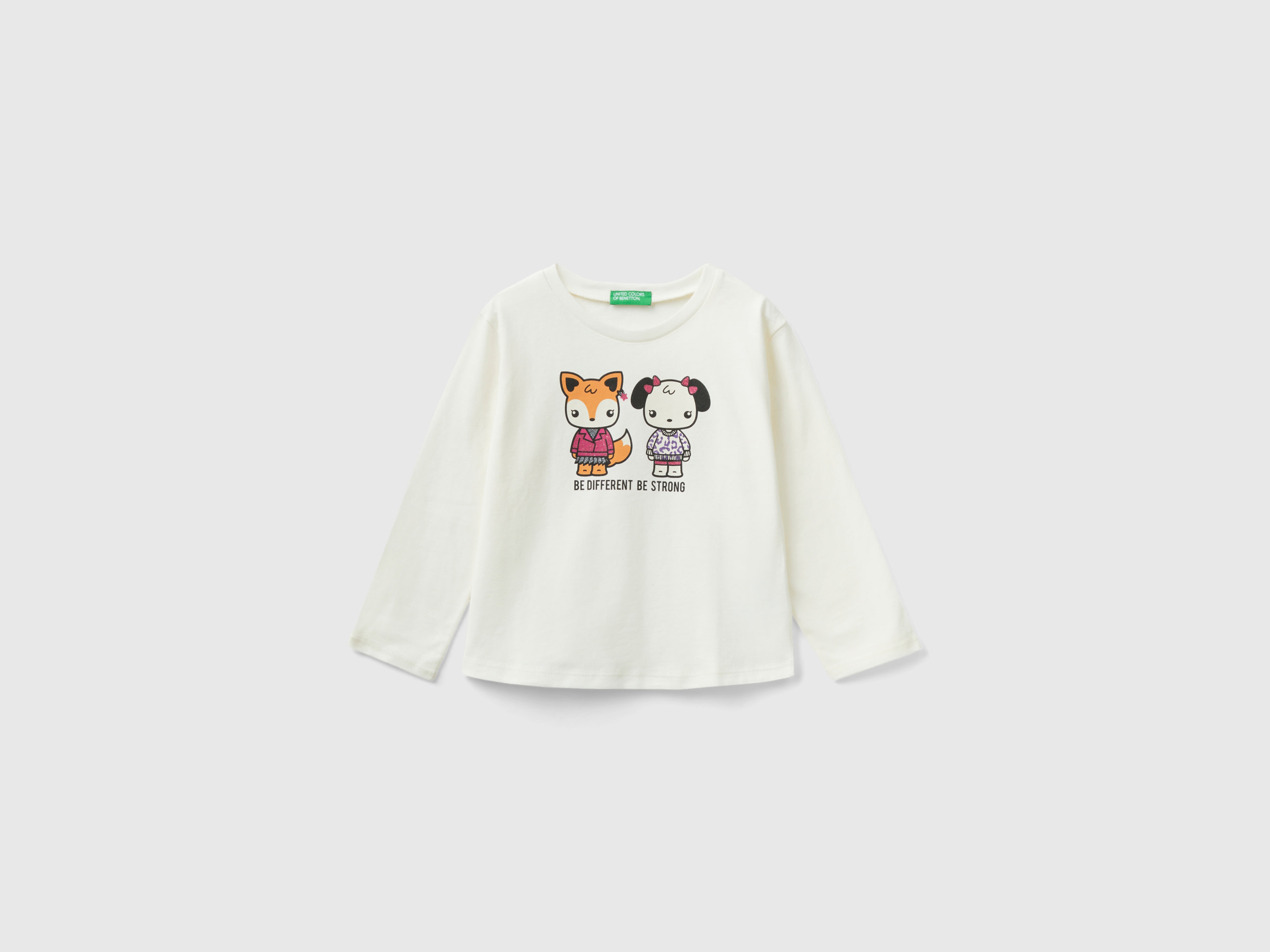 Benetton, T-shirt With Print In Warm Cotton, size 12-18, Creamy White, Kids