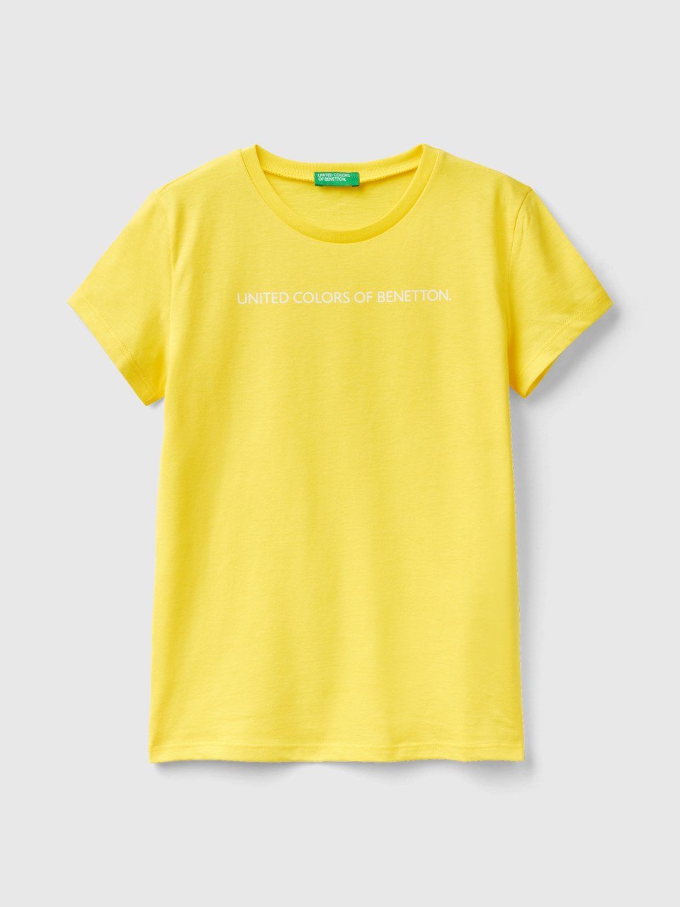 Benetton, 100% Cotton T-shirt With Logo, Yellow, Kids