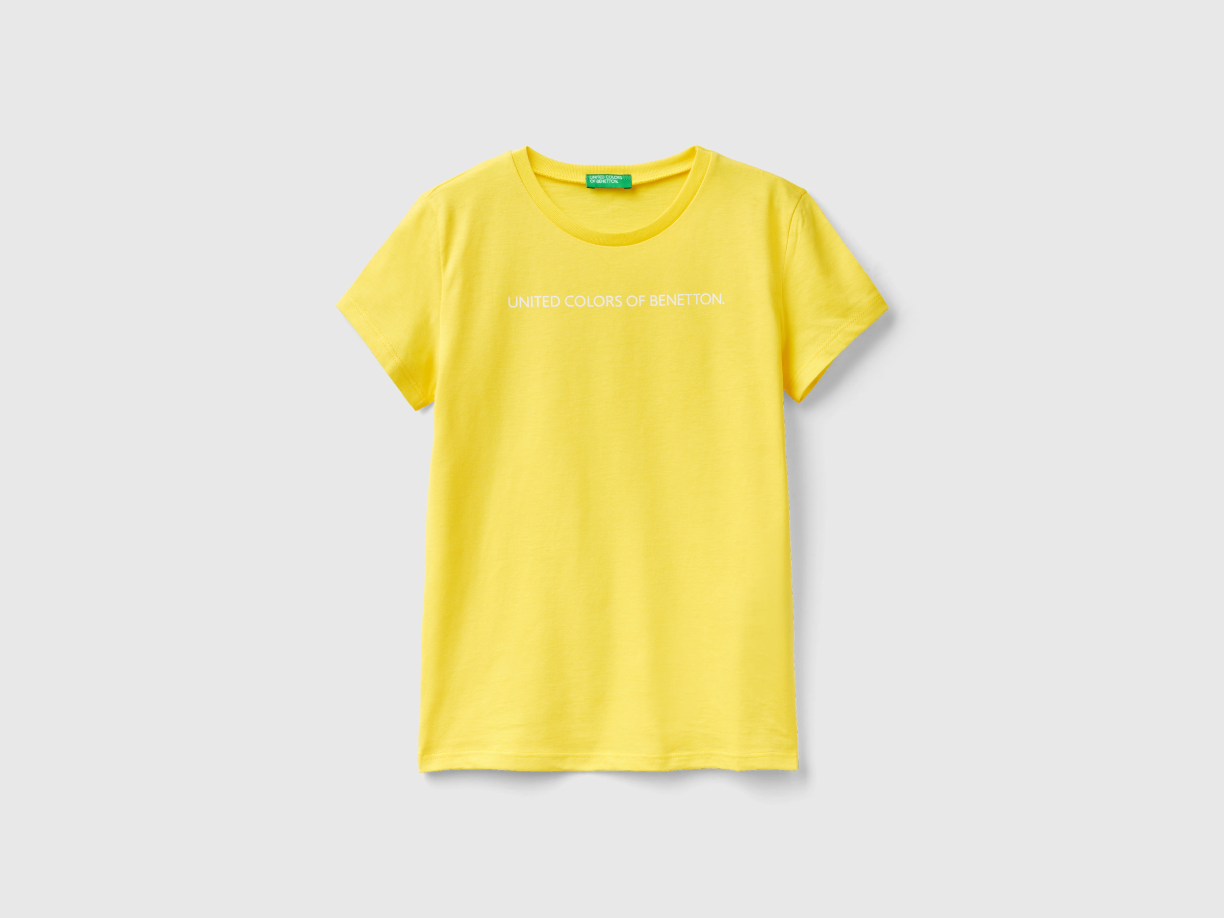 Benetton, 100% Cotton T-shirt With Logo, size L, Yellow, Kids