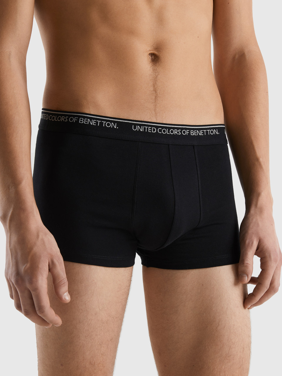 Benetton, Fitted Boxers In Organic Cotton, Black, Men