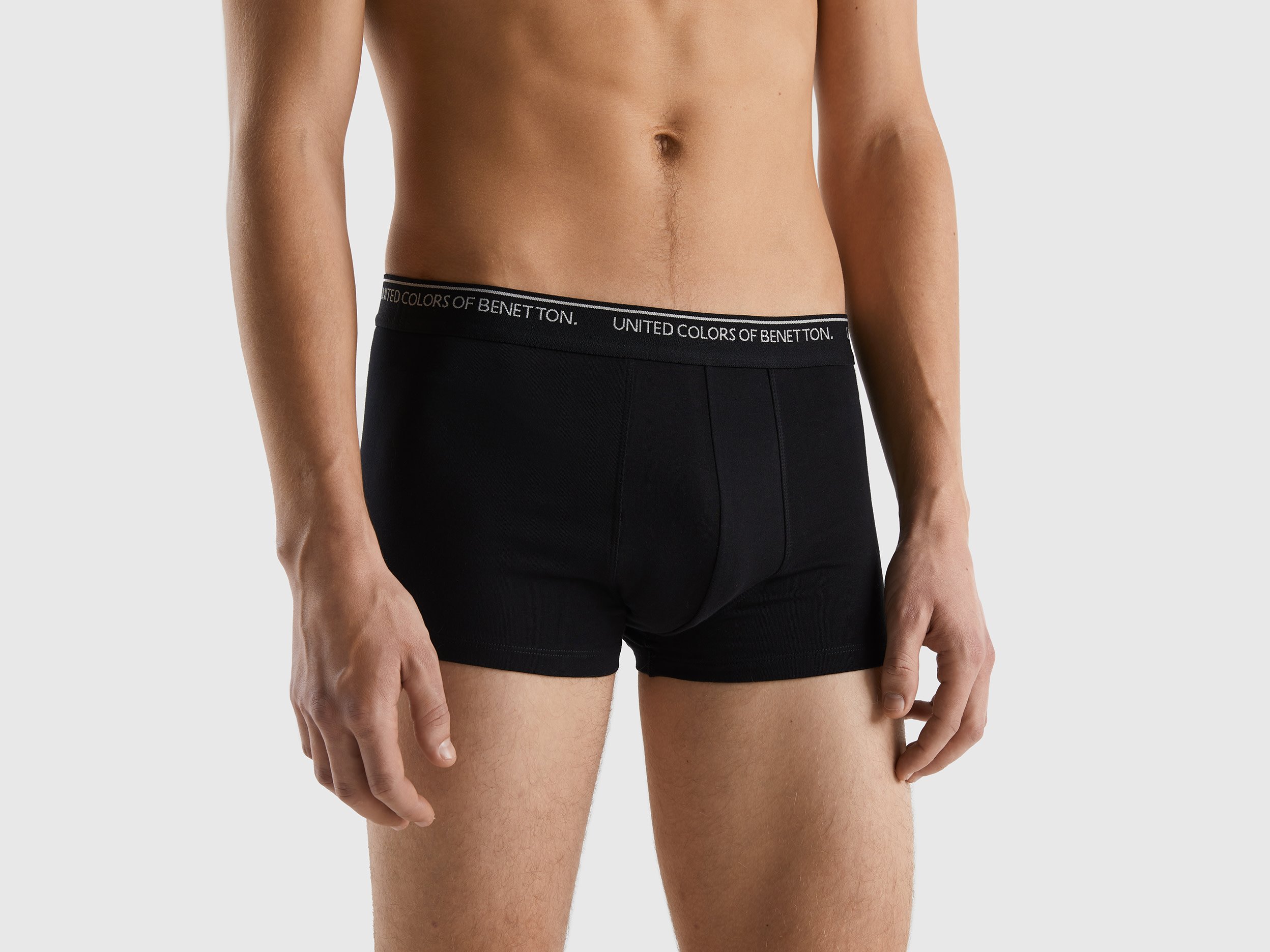 Image of Benetton, Fitted Boxers In Organic Cotton, size XL, Black, Men
