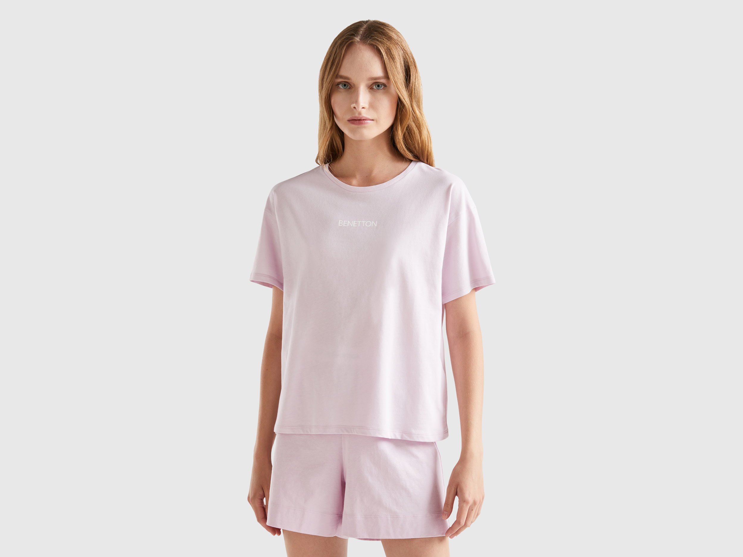 Benetton, 100% Cotton T-shirt, size L, Soft Pink, Women