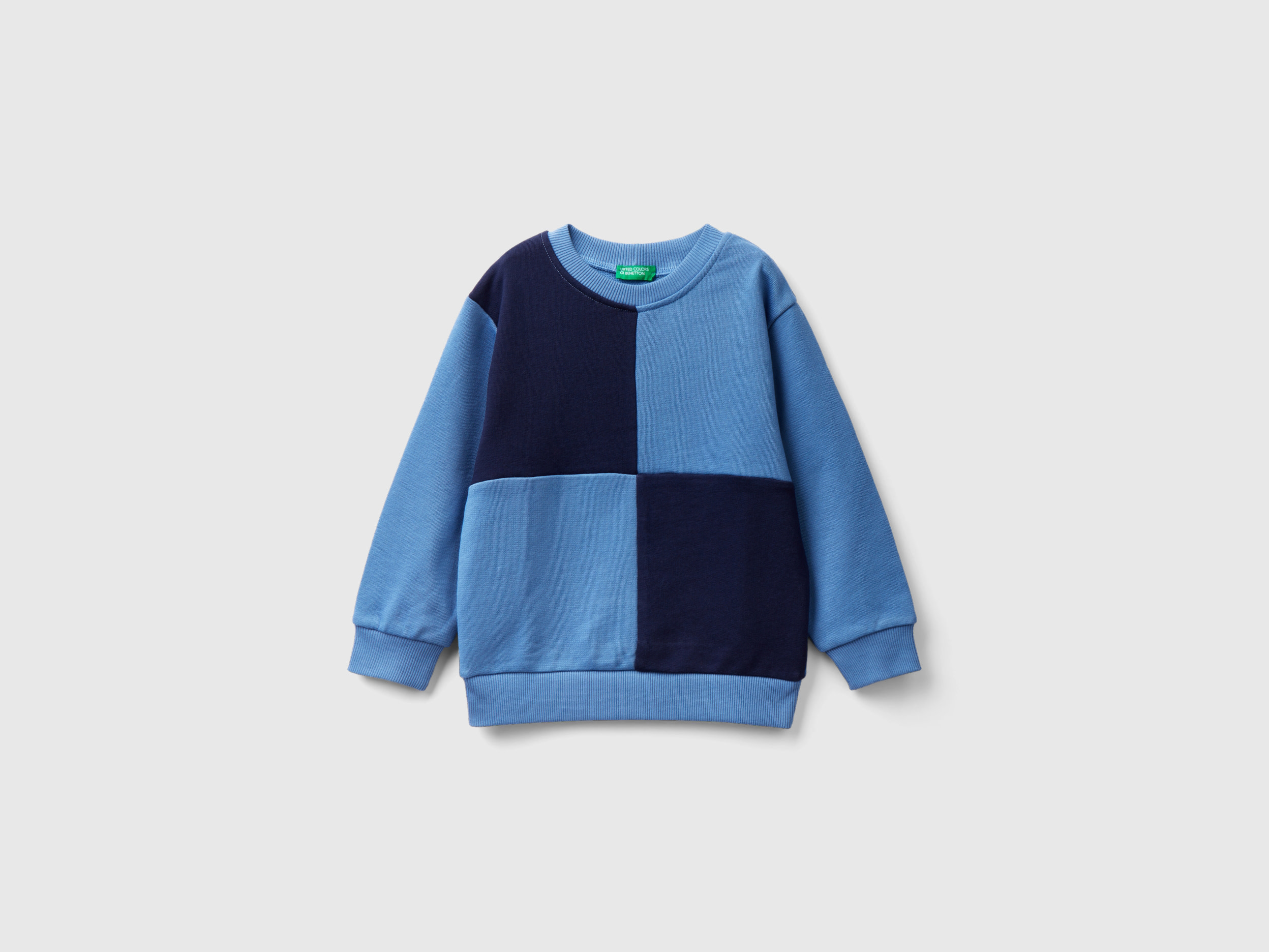 Benetton, Sweatshirt With Maxi Check, size 12-18, Light Blue, Kids
