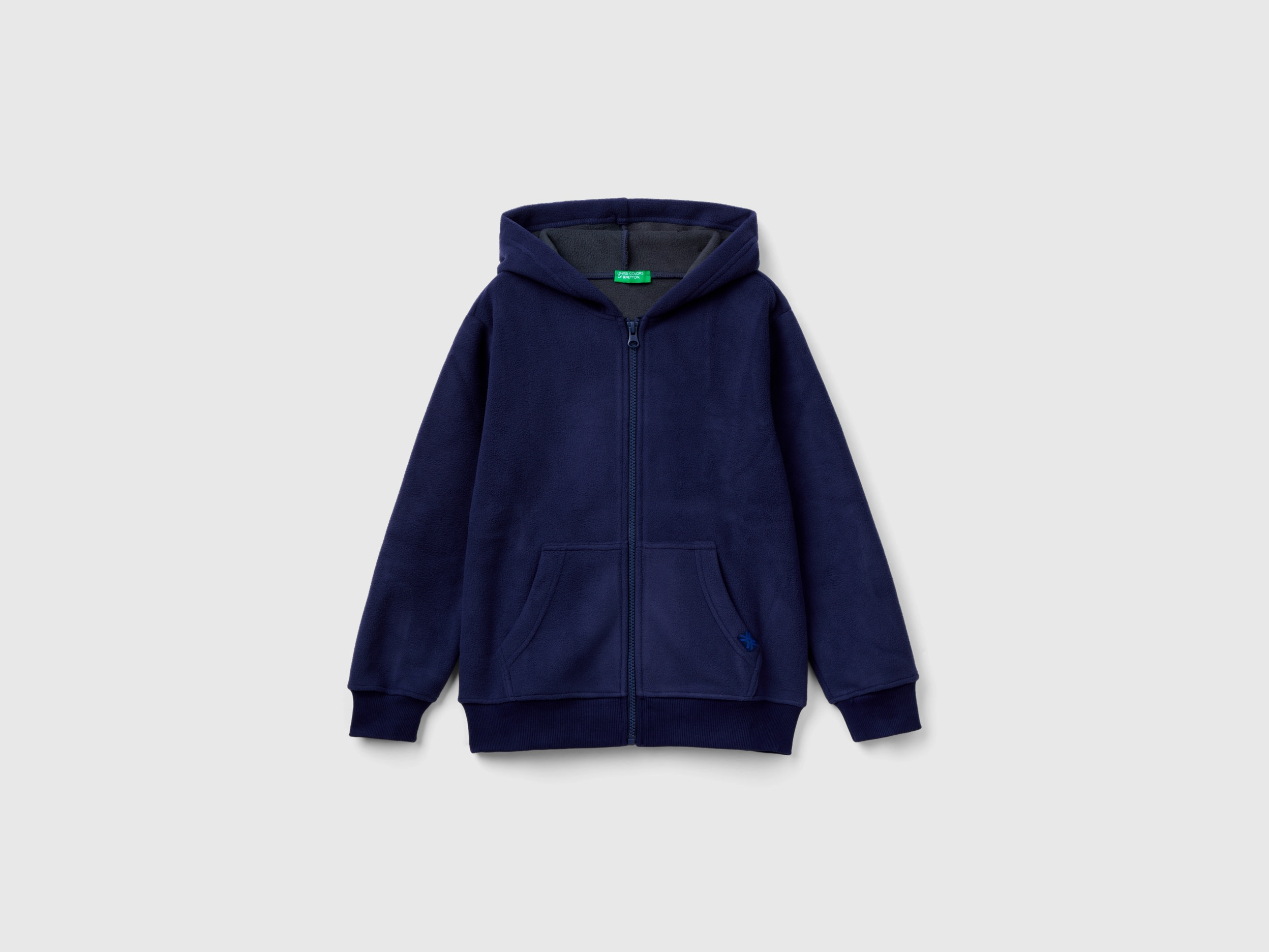 Benetton, Felpa In Pile Con Cappuccio, Blu Scuro, Bambini