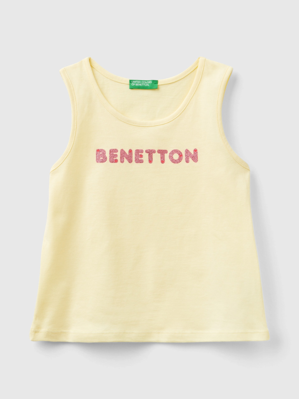 Benetton, Canotta Con Logo In Cotone Bio, Vaniglia, Bambini