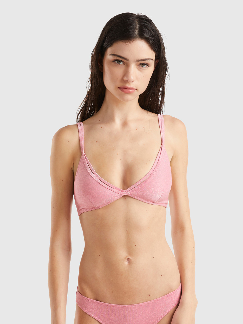 Benetton, Triangel-bikinioberteil Mit Lurex, Pink, female