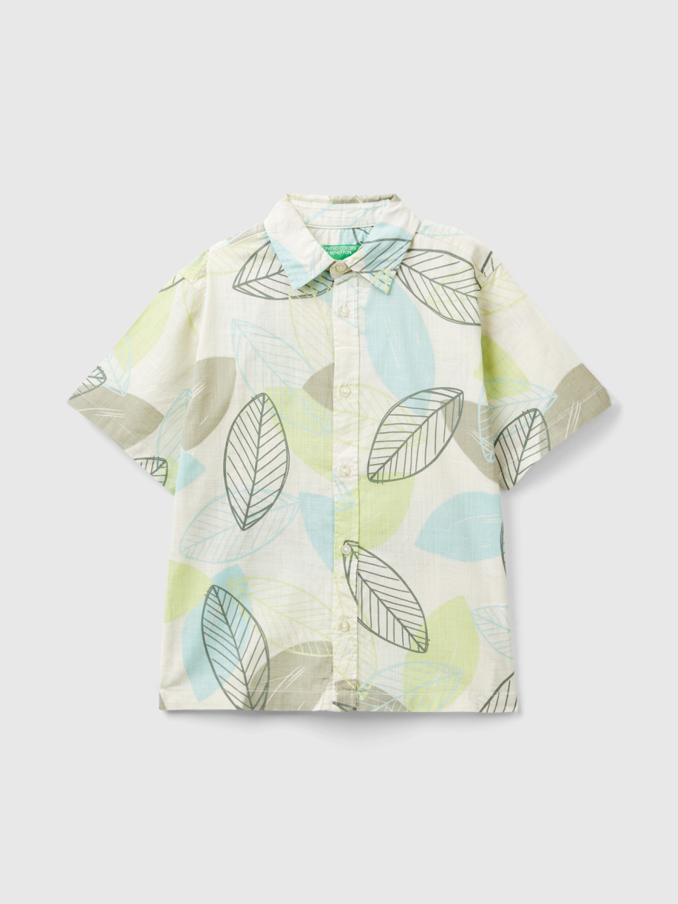 Benetton, Shirt With Leaf Print, Creamy White, Kids