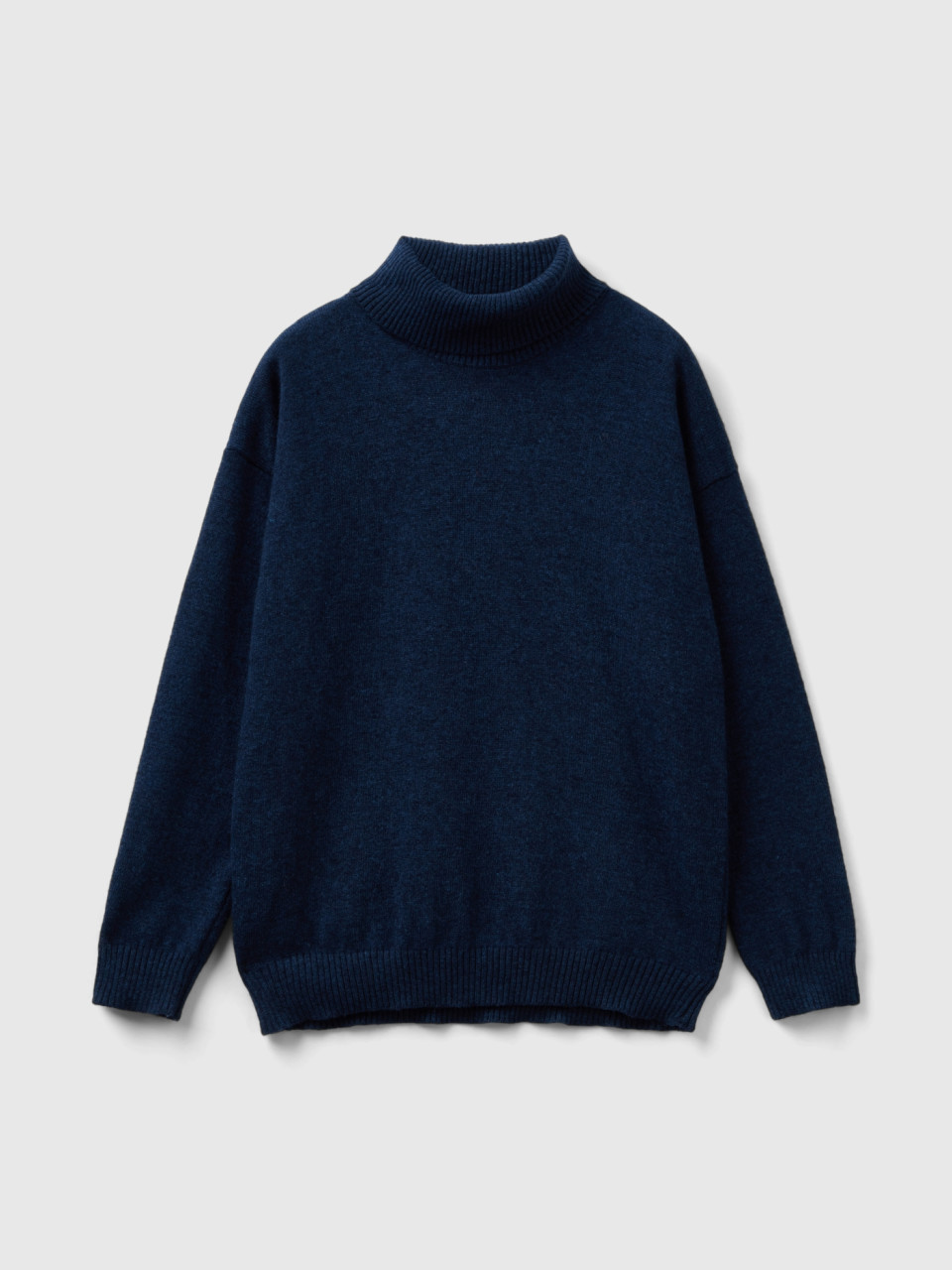 Benetton, Turtleneck Sweater In Cashmere And Wool Blend, Dark Blue, Kids