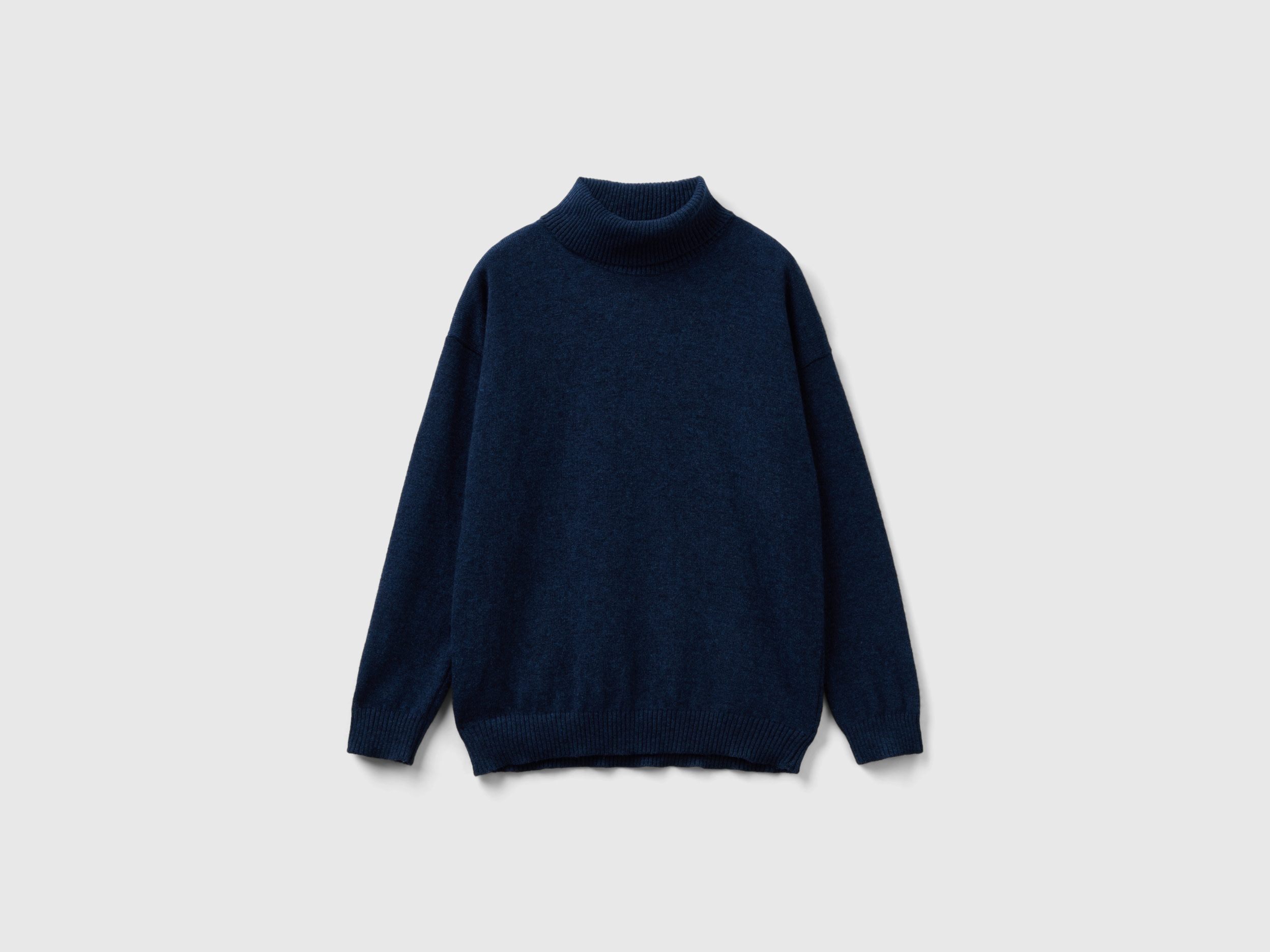 Benetton, Turtleneck Sweater In Cashmere And Wool Blend, size S, Dark Blue, Kids