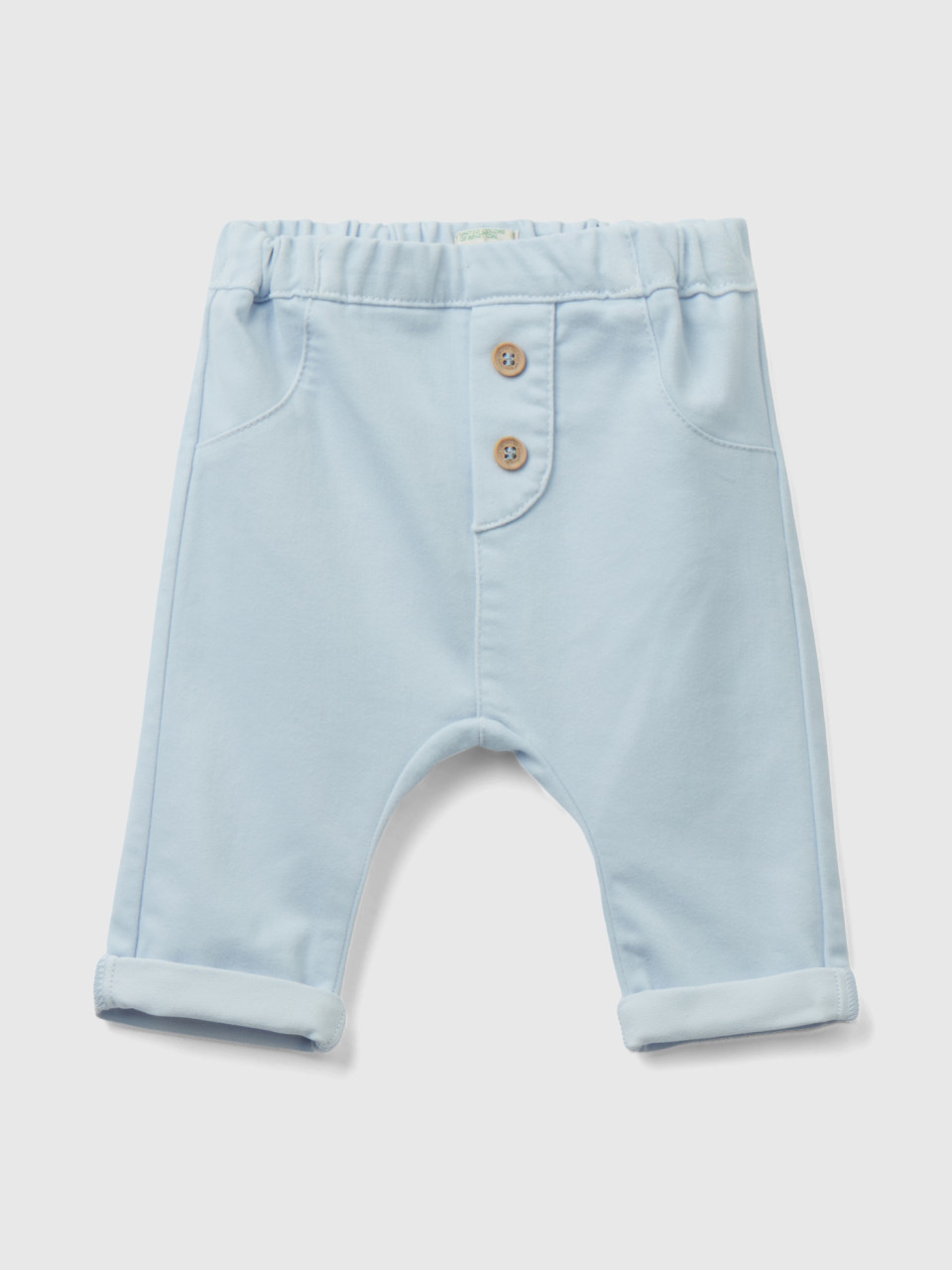Benetton, Trousers In Stretch Cotton Blend, Sky Blue, Kids