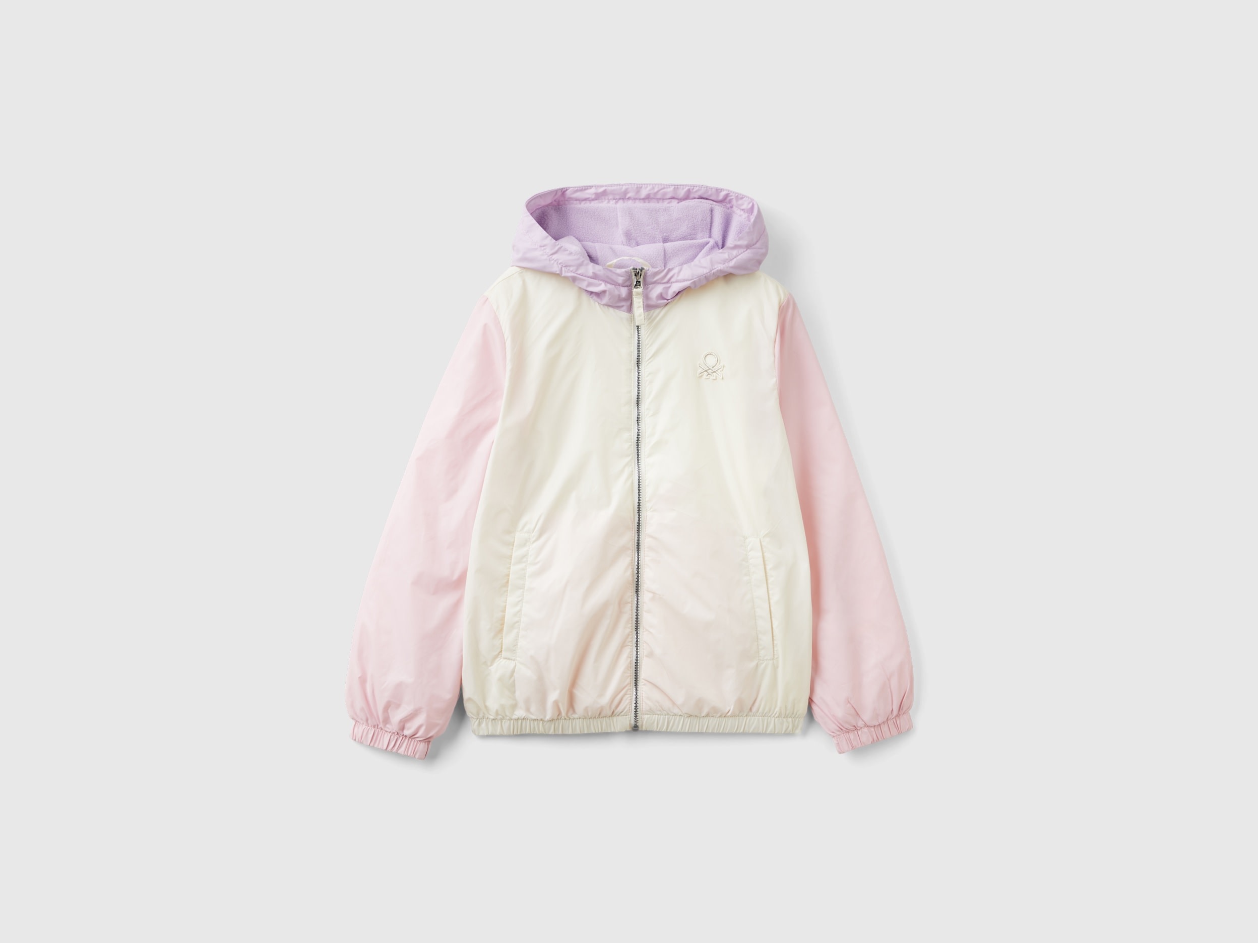 Benetton, Giubbino Lucido Con Zip E Cappuccio, Multicolore, Bambini