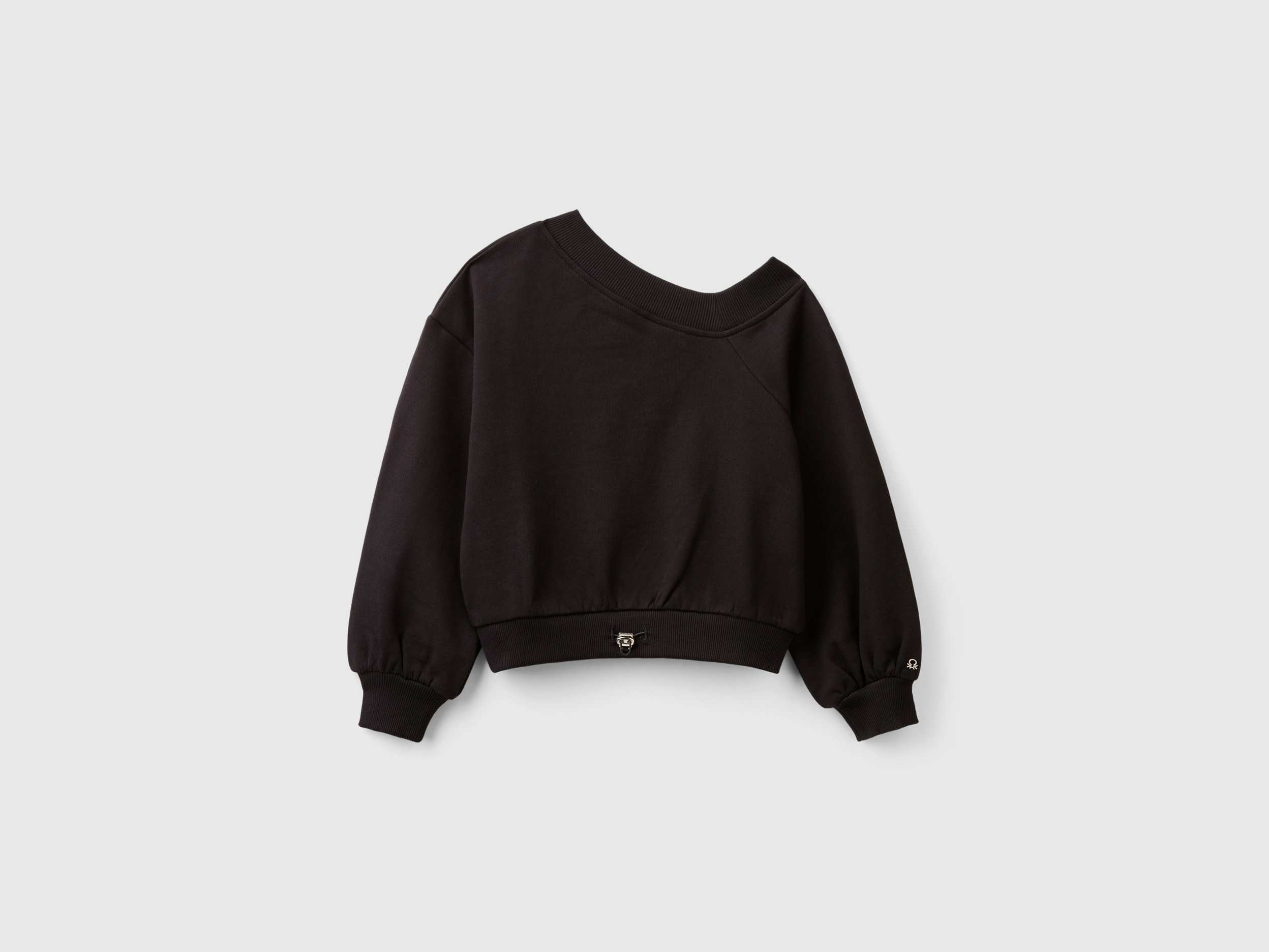 Benetton, Felpa Con Scollo Asimmetrico, Nero, Bambini