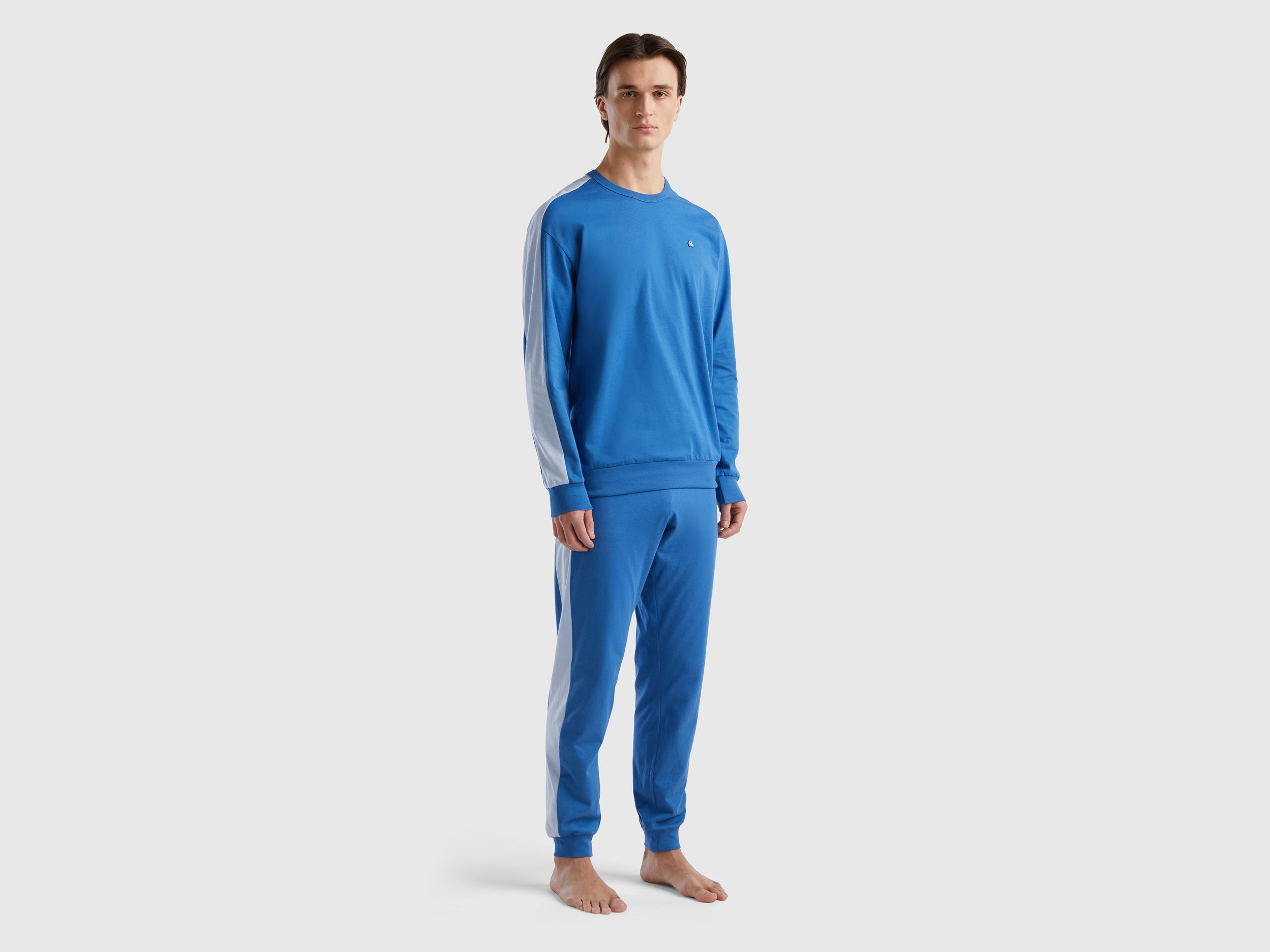 Benetton, Pyjamas With Side Stripes, size L, Blue, Men