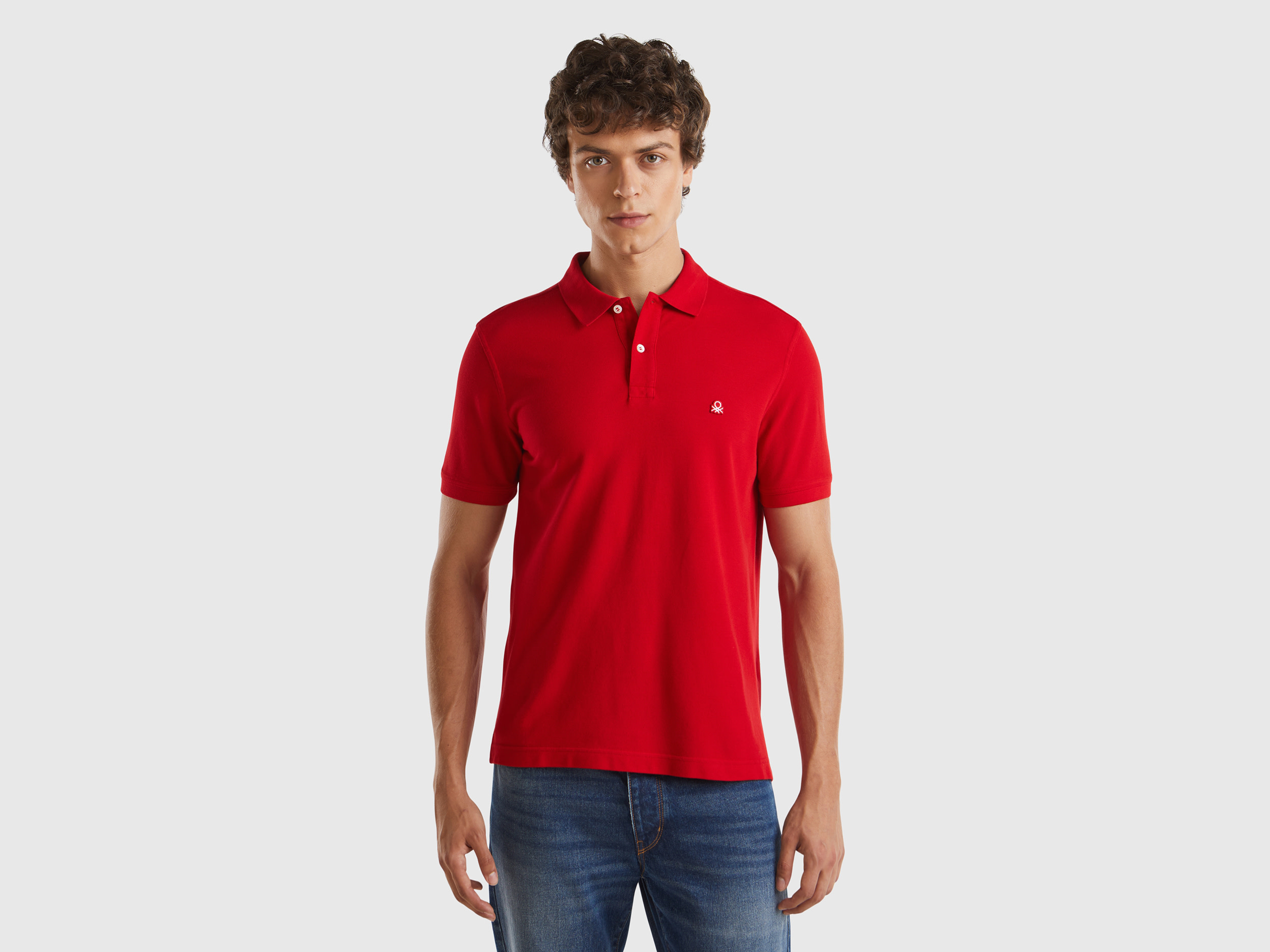 Image of Benetton, Red Regular Fit Polo, size L, Red, Men
