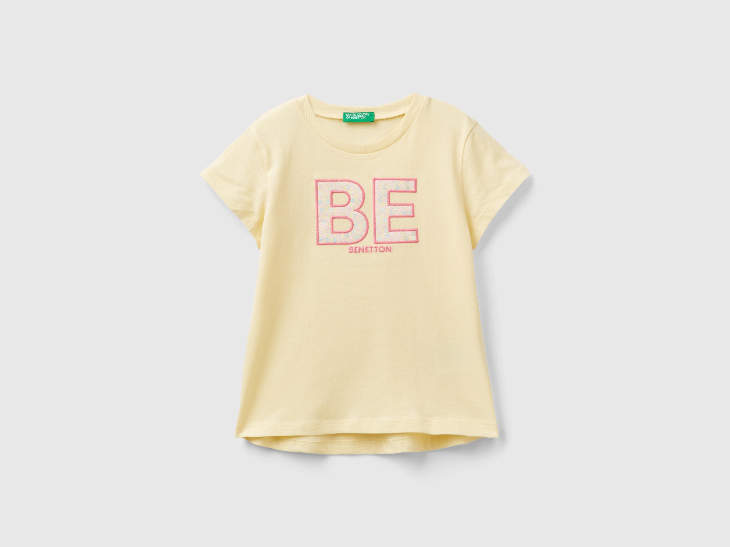 Image of Benetton, T-shirt In Organic Cotton With Embroidered Logo, size 104, Vanilla, Kids
