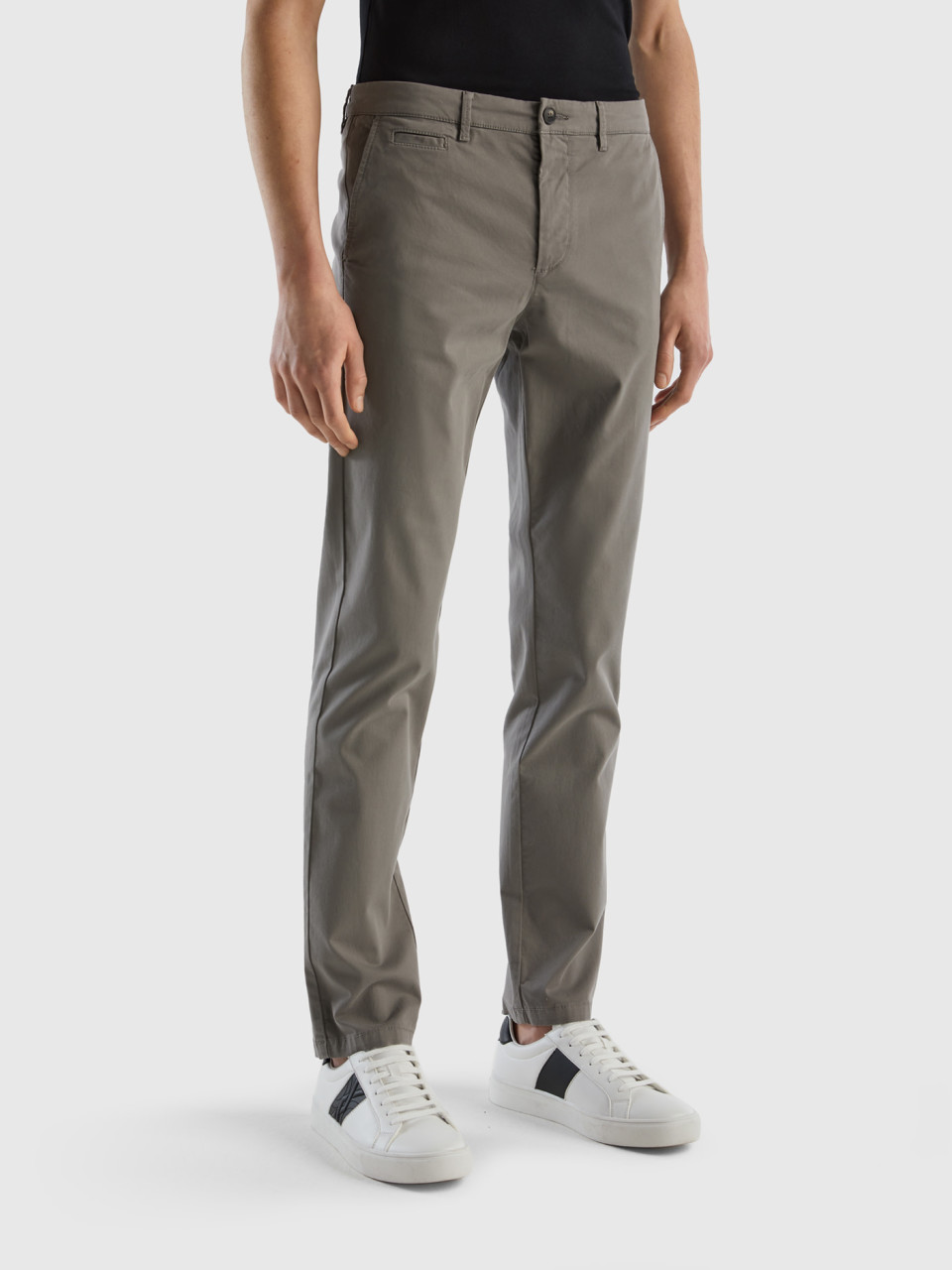 Benetton, Chino Coupe Slim Gris, Gris, Homme